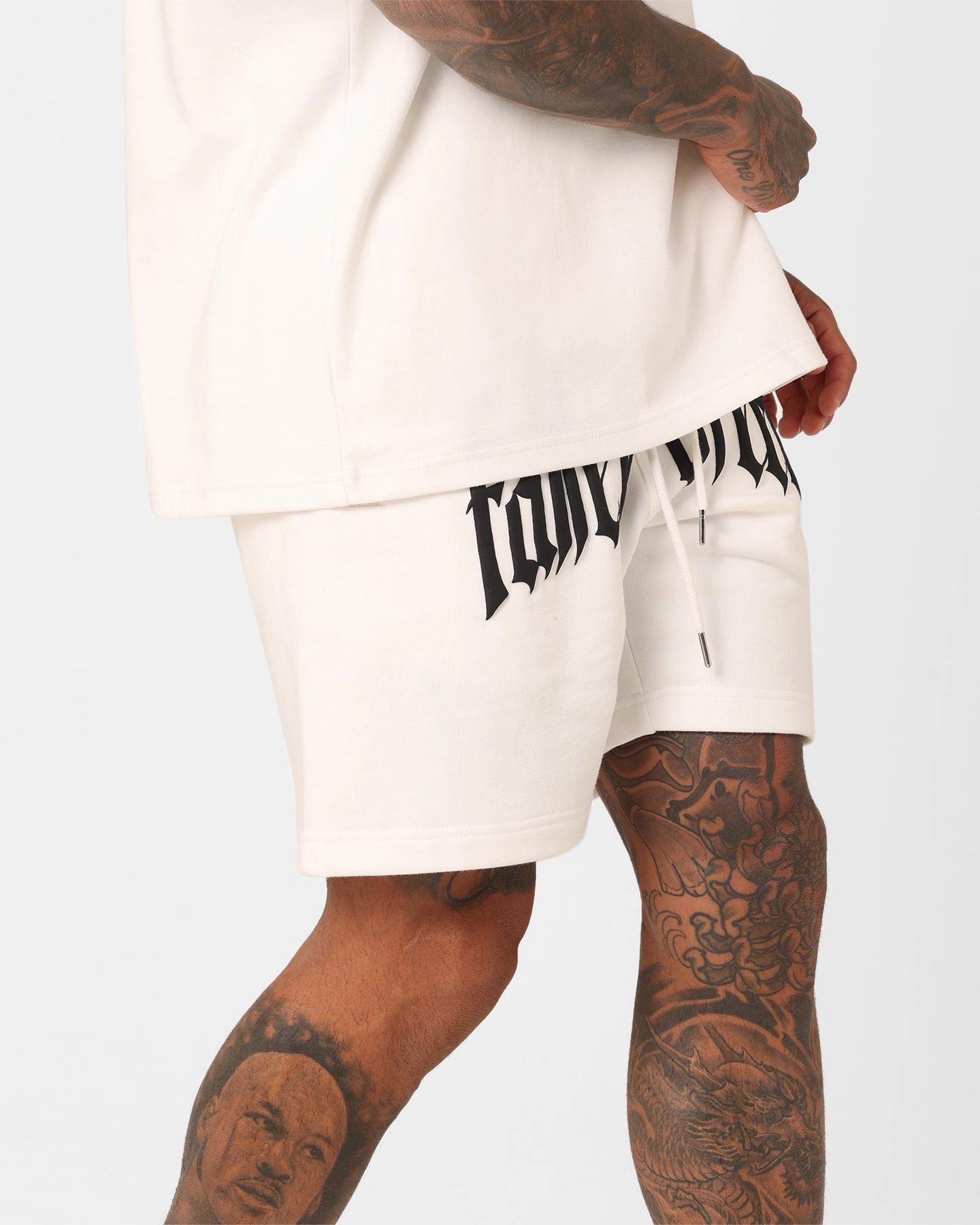 Fallen Breed Puff Logo Zip Sweat Shorts White/Black Lounge Ready Adaptive Tension Control