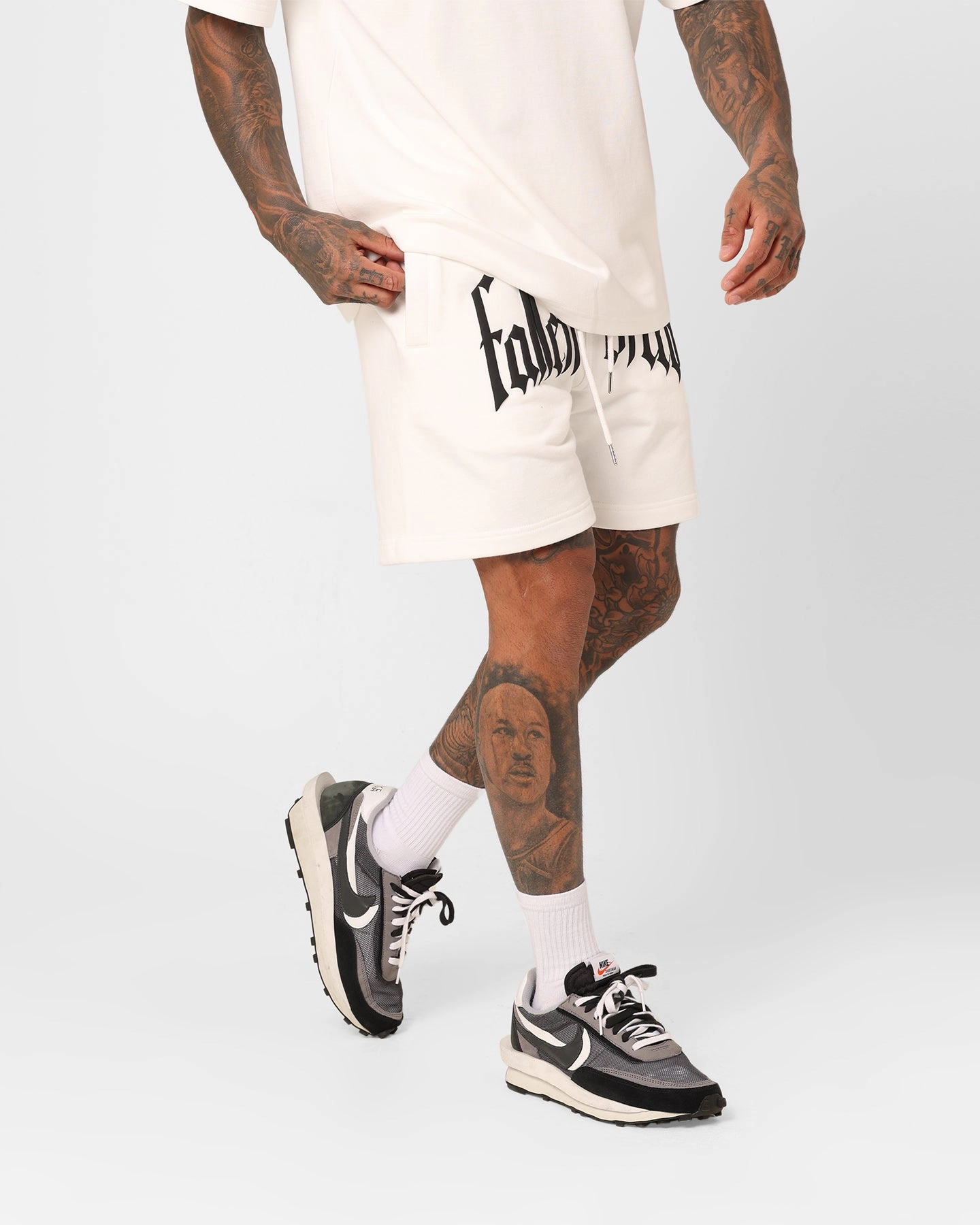 Chafe Resistant Edges Fallen Breed Puff Logo Zip Sweat Shorts White/Black