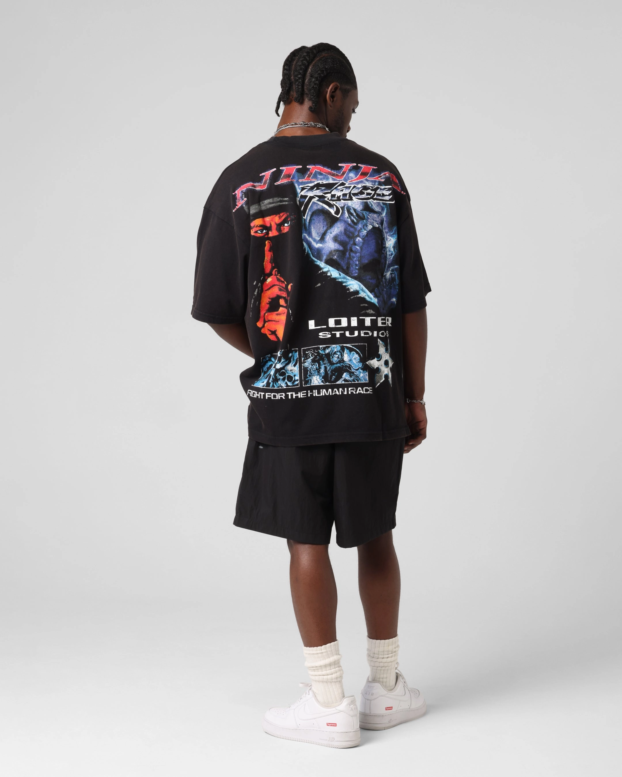 Minimal Look Long Sleeve Loiter Ninja Vintage T-Shirt Vintage Black