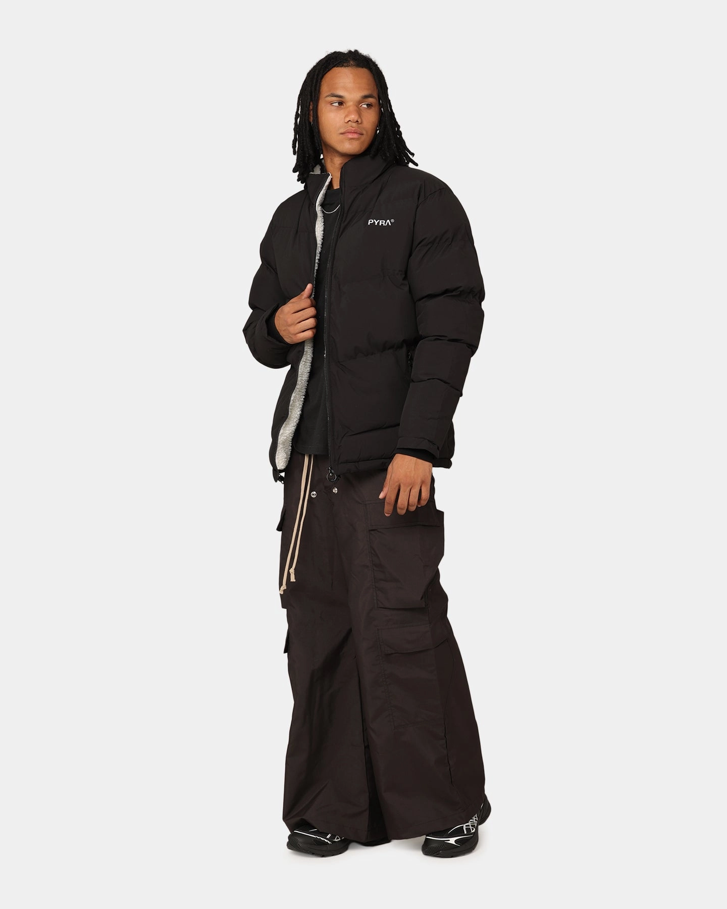 Quilted Inner Layer Pyra Sherpa Puffa Jacket Black