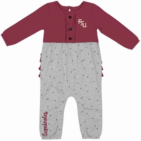 Colosseum Infant Girl's Stacked FSU Heart Romper - Garnet/Grey Drop Shoulder Construction WrinkleResistant Fabric