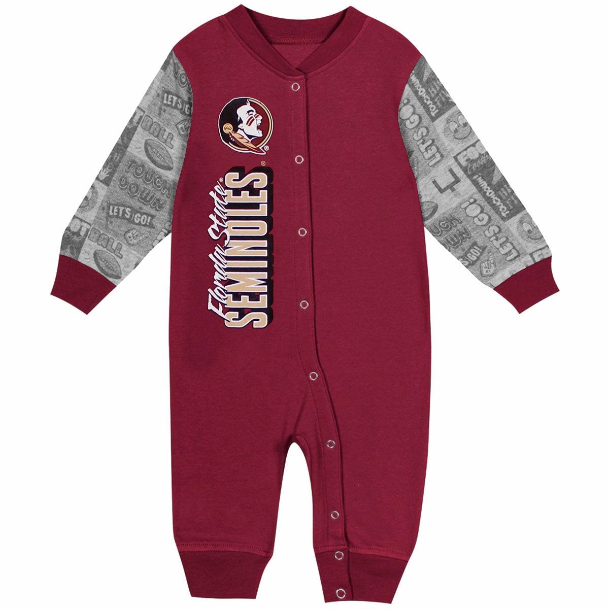 Outerstuff Infant Seminole Logo/Florida State Seminoles Playbook Long Sleeve Coverall - Garnet MoistureWicking Technology Plush Fleece Lining