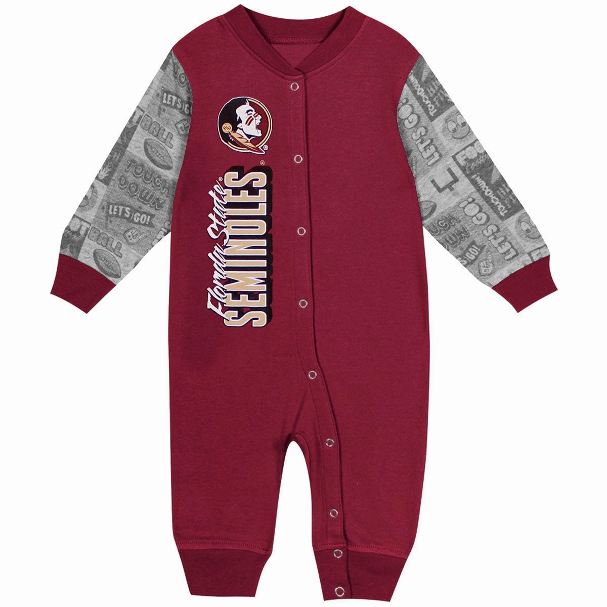 Outerstuff Infant Seminole Logo/Florida State Seminoles Playbook Long Sleeve Coverall - Garnet Crew Neckline