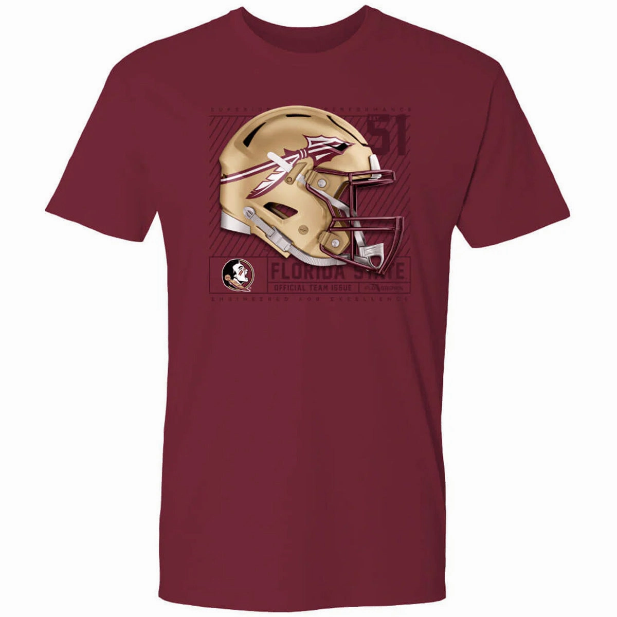 Flogrown Men's Florida State Helmet Design Short Sleeve T-shirt - Garnet Long sleeved warmth