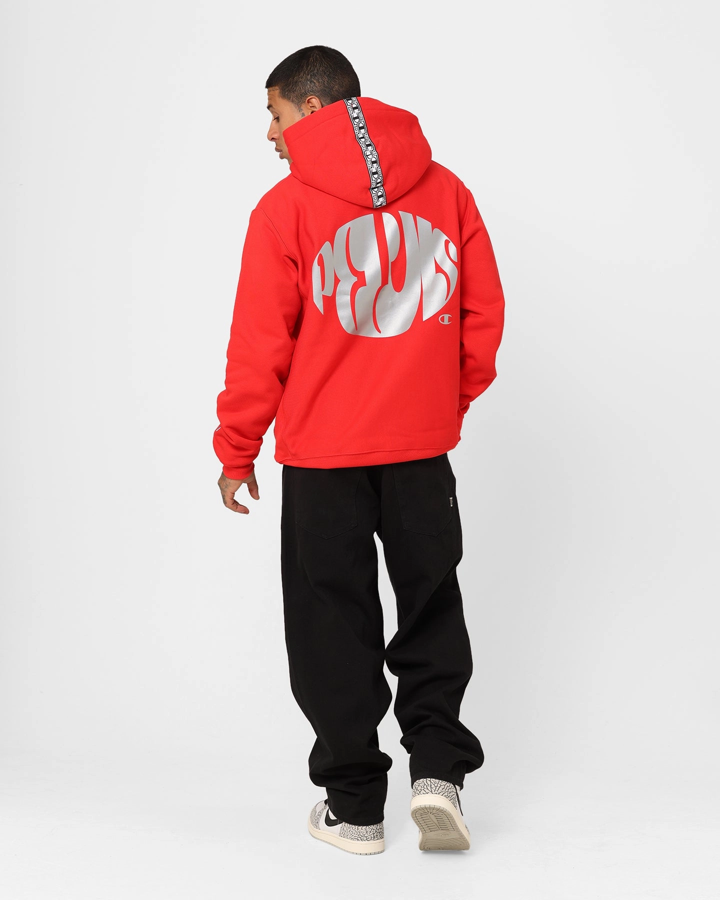 Champion X Pelvis Reverse Weave Hoodie Team Red Scarlet Silicone Grip Cuffs Beanie
