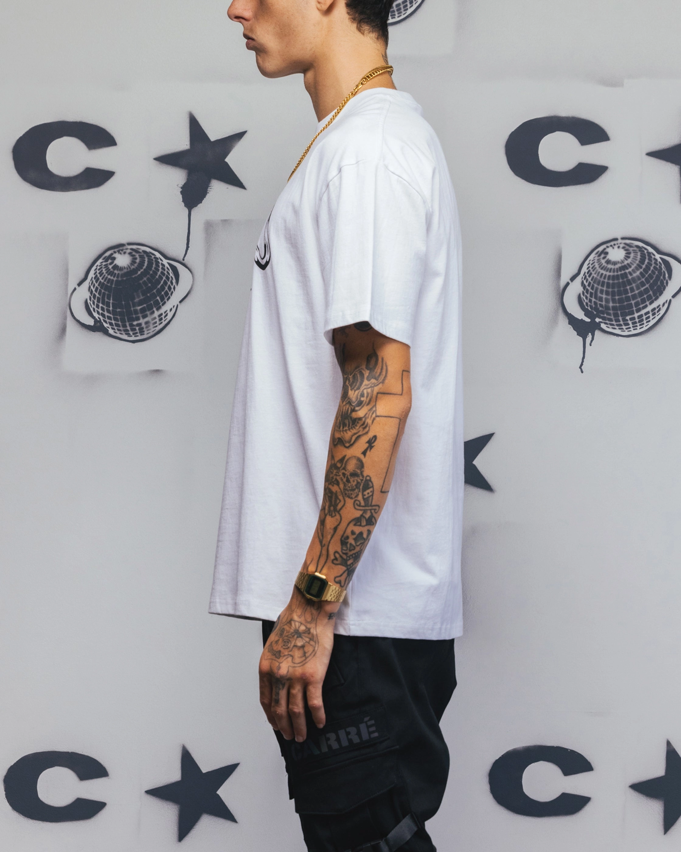 Carre Link T-Shirt White Sustainable Fibers SlimFitDesign