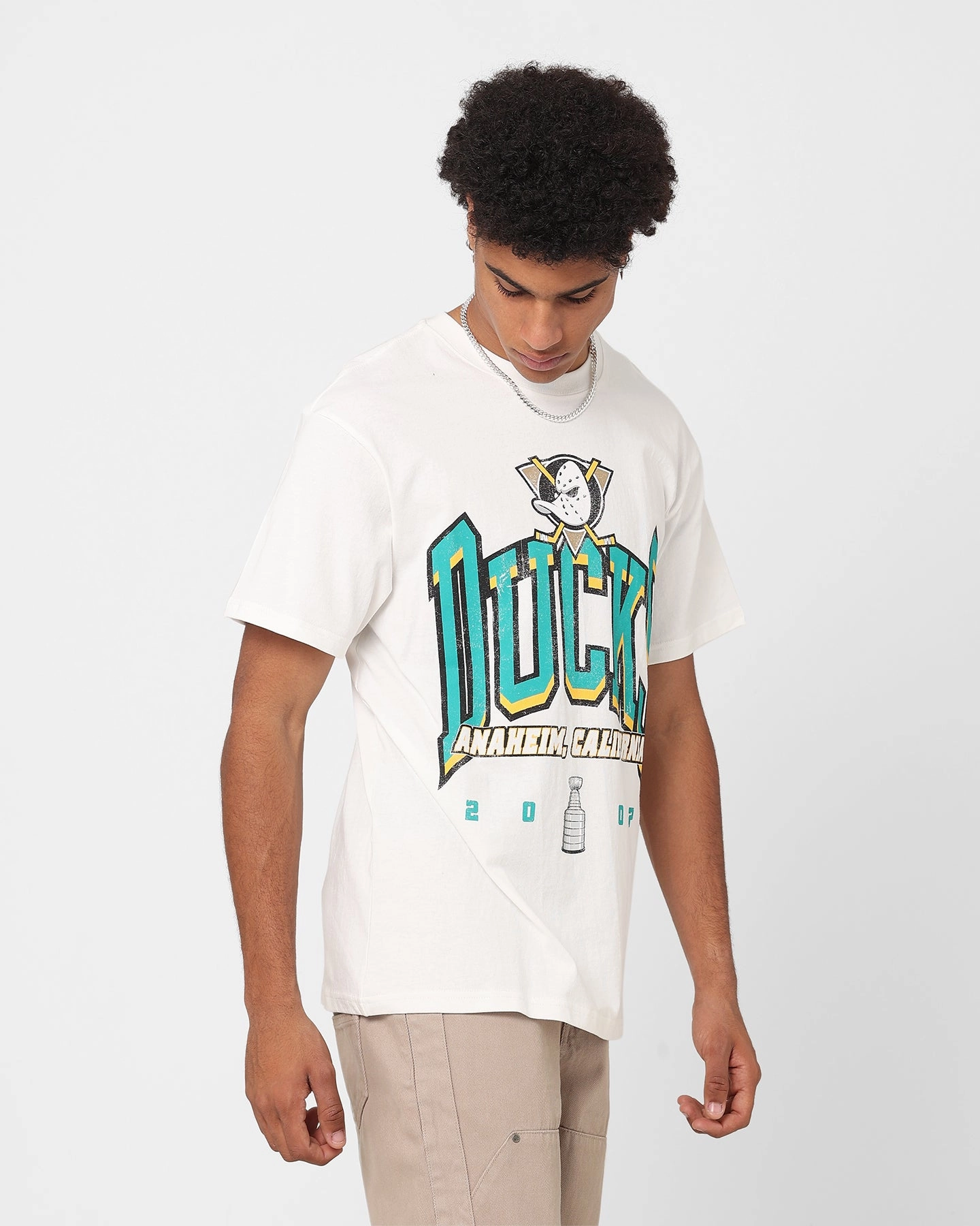 Majestic Athletic Anaheim Ducks Super Champ Arch T-Shirt Vintage White Travel Light Outdoor Comfort Style