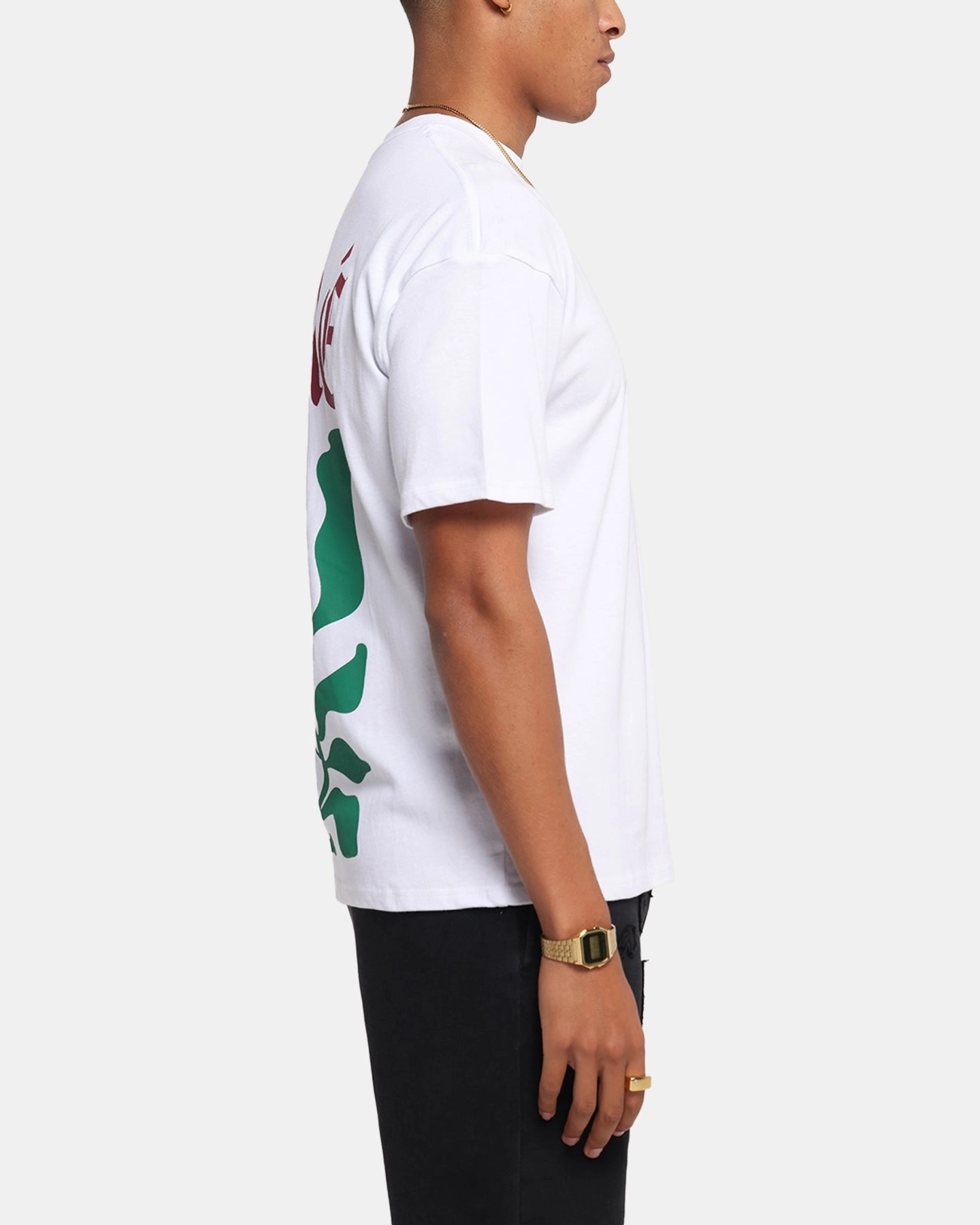 Simple Fit Ribbed Collar Design Carre Eternal Garden T-Shirt White