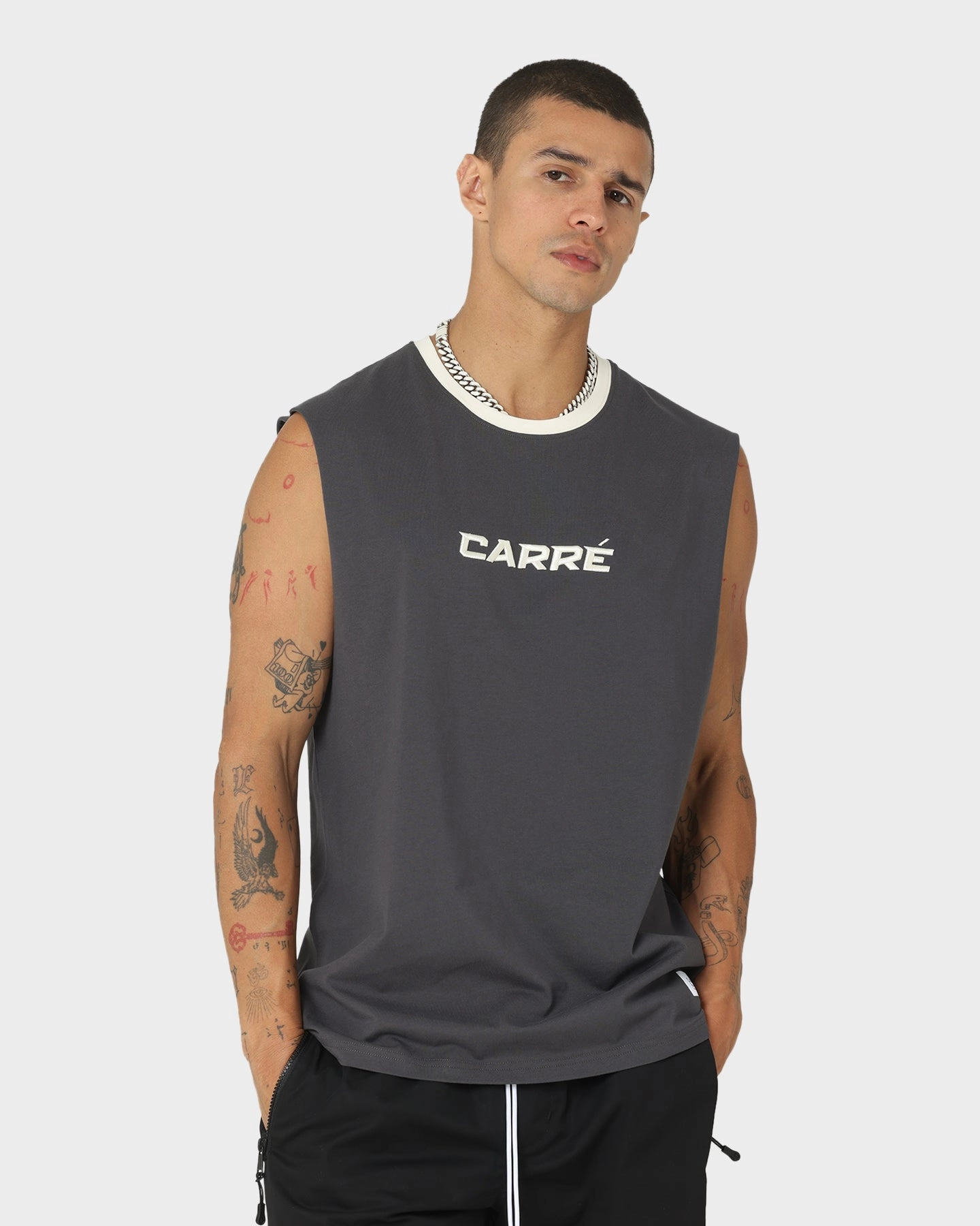 Sleek Layer Carre Tutech Muscle T-Shirt Charcoal