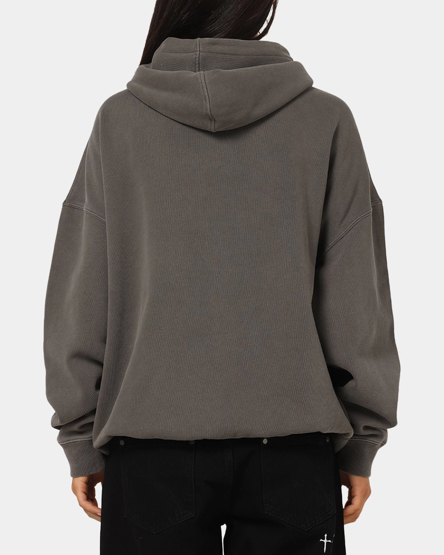 Saint Morta Studios Logo Boxy Hoodie Washed Black Non Bulky Insulation Circulate