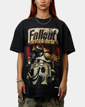 73 Studio X Fallout '97 Fallout Vintage T-Shirt Black Acidwash DropShoulderDesign V neck elegance