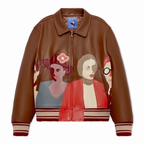 Kidsuper Patchwork Portraits Leather Varsity Jacket 'Brown Contemporary Fit