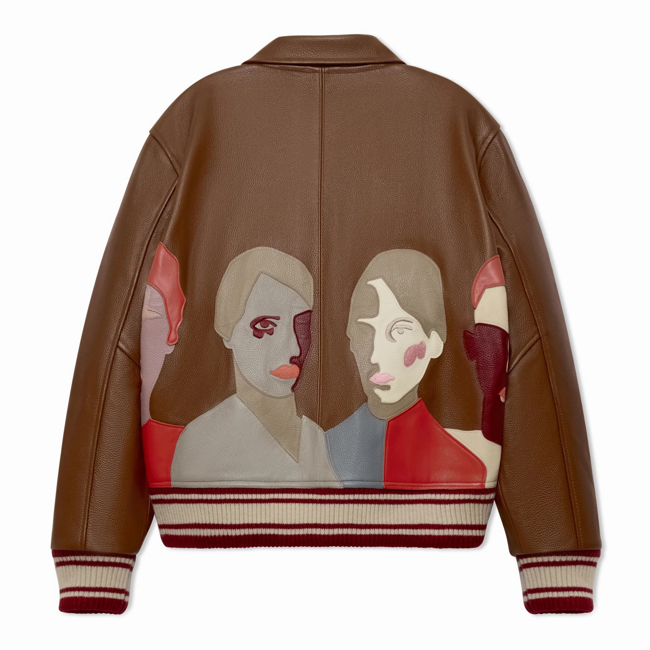 Kidsuper Patchwork Portraits Leather Varsity Jacket 'Brown Bright Color