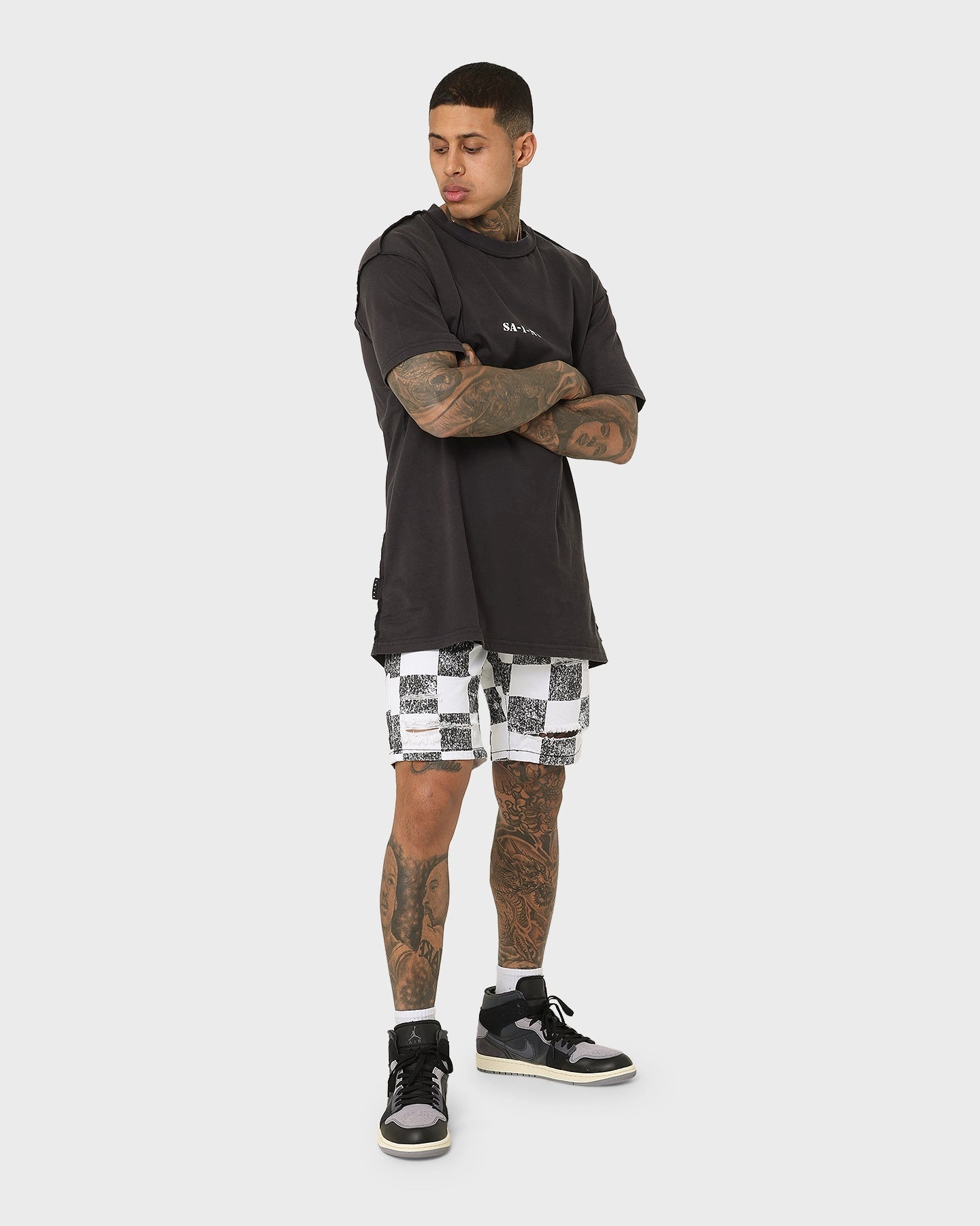 Saint Morta Vintage Checks Denim Shorts White/Black men's clothing