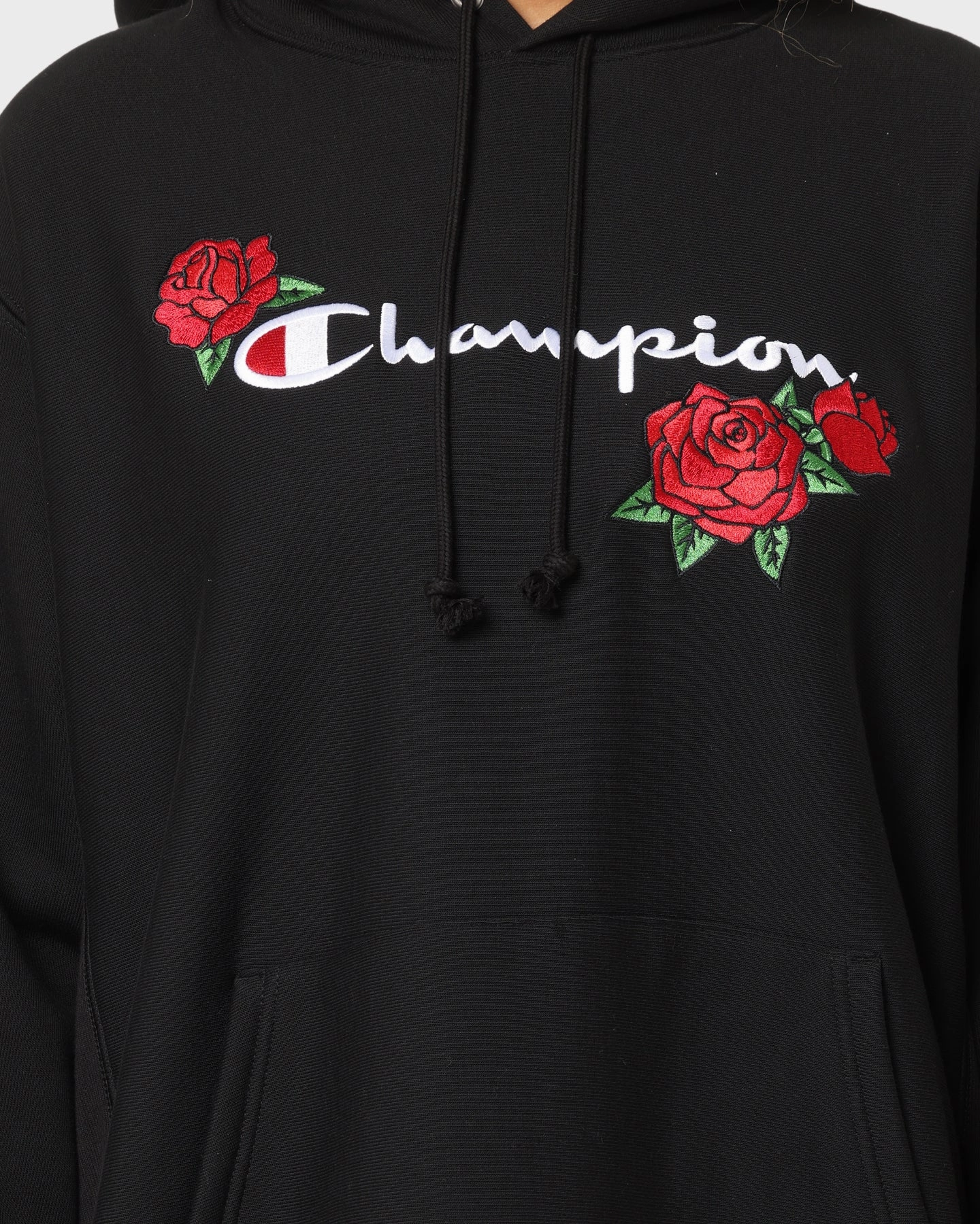 Expose Paper Champion Reverse Weave Roses Embroidery Hoodie Black