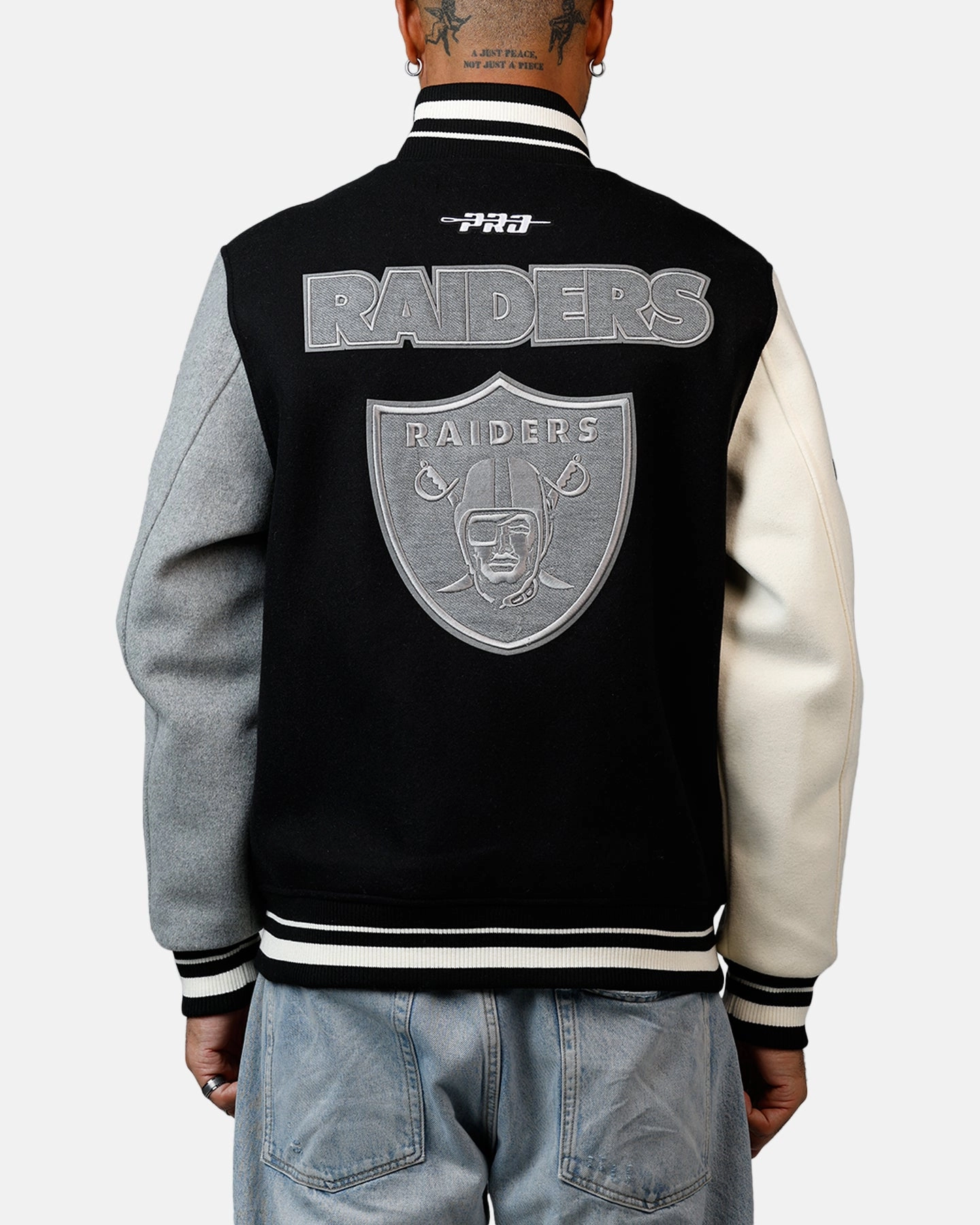 Protective Outer Layer Pro Standard Las Vegas Raiders Reverse French Terry Wool Varsity Jacket Black/Grey