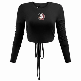 Relaxed Style Hype & Vice Women's Seminole Logo Open Back Long Sleeve Top - Black