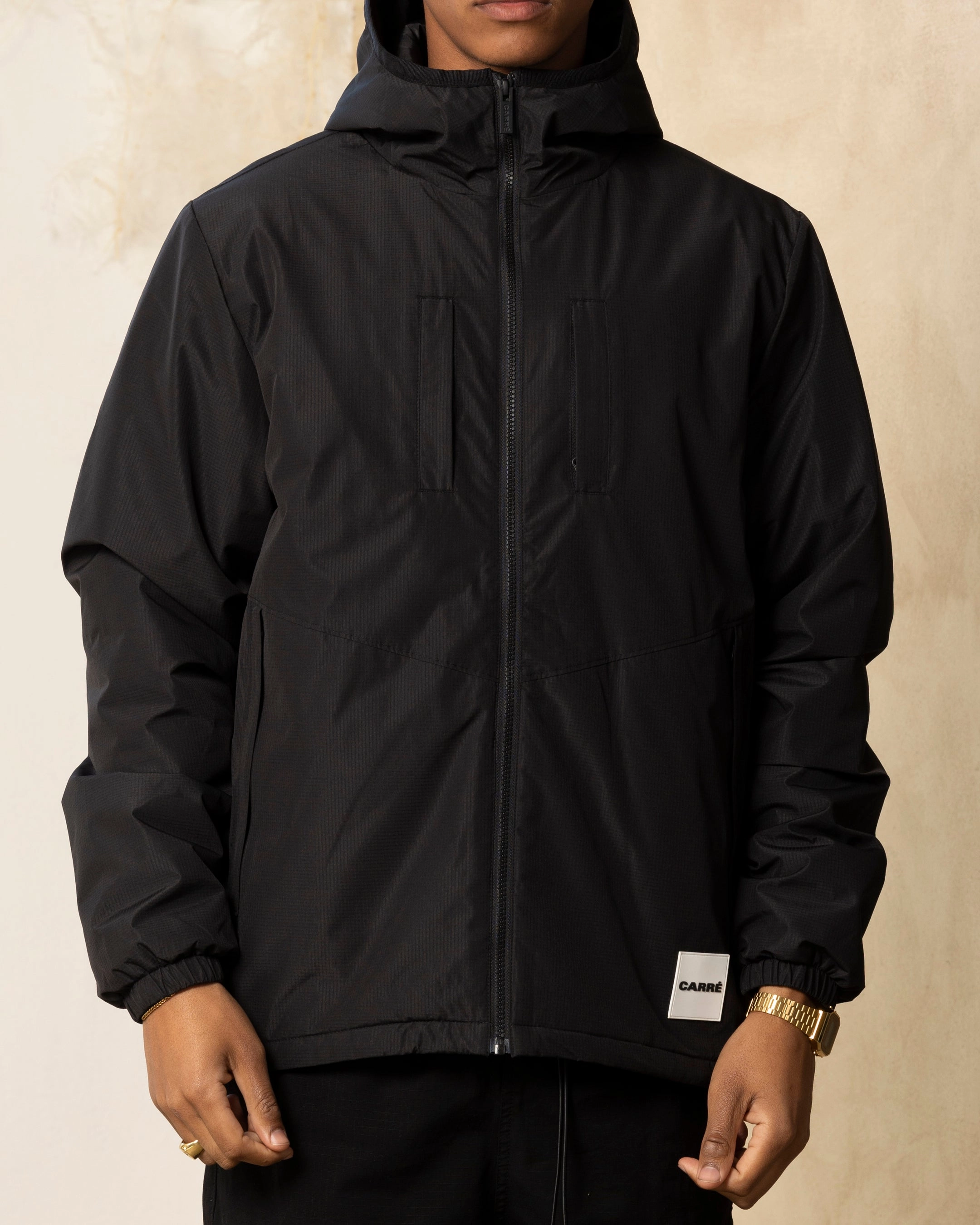 men's fashion Urban Detail Carre Elevation Shell Jacket Black