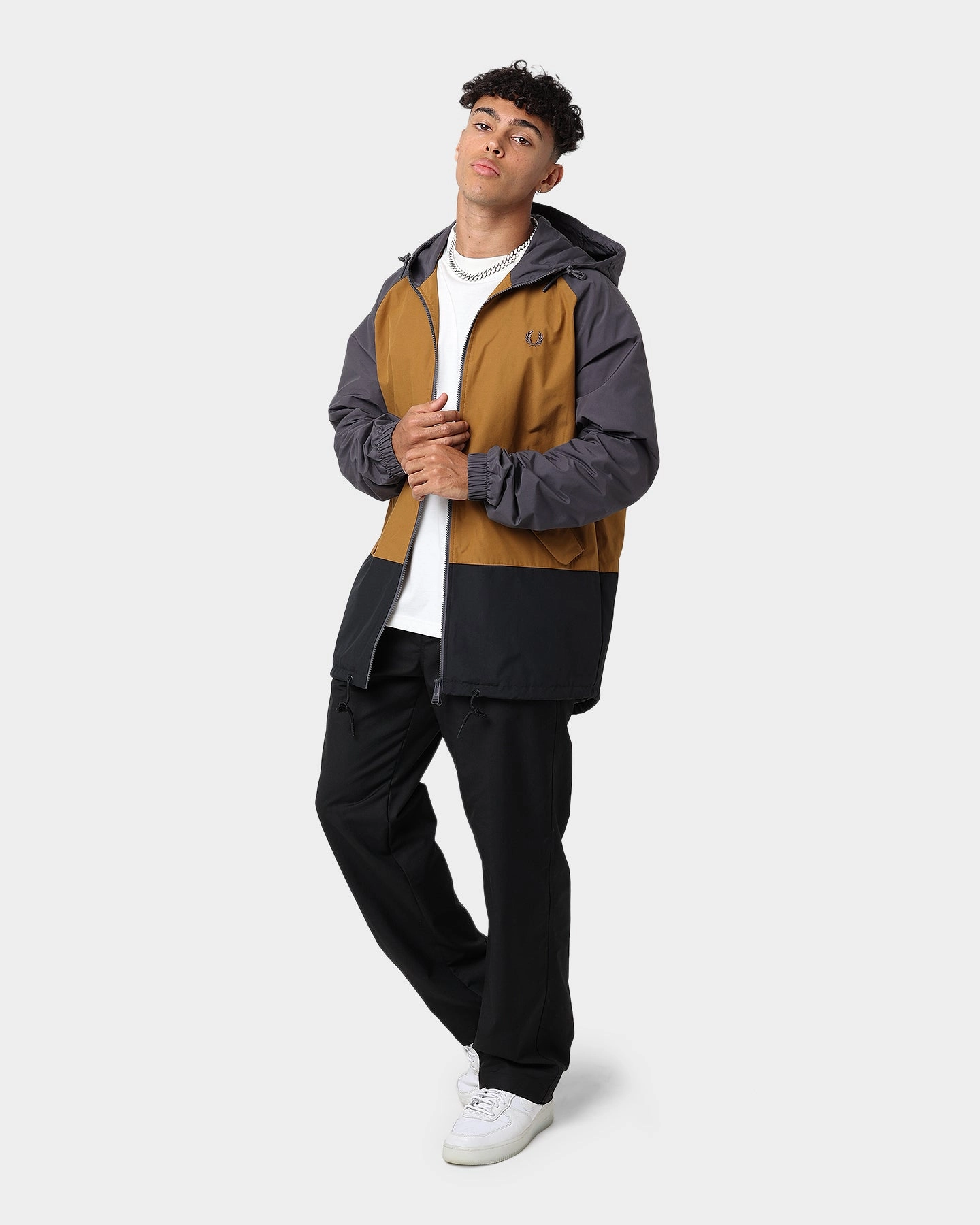Cozy Lining Low Bulk Design Fred Perry Colour Block Sailing Jacket Gunmetal
