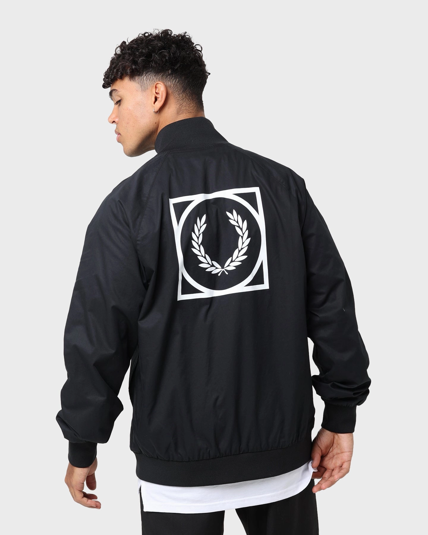 Impact Absorbing Padding Fred Perry Graphic Print Zip Through Jacket Black