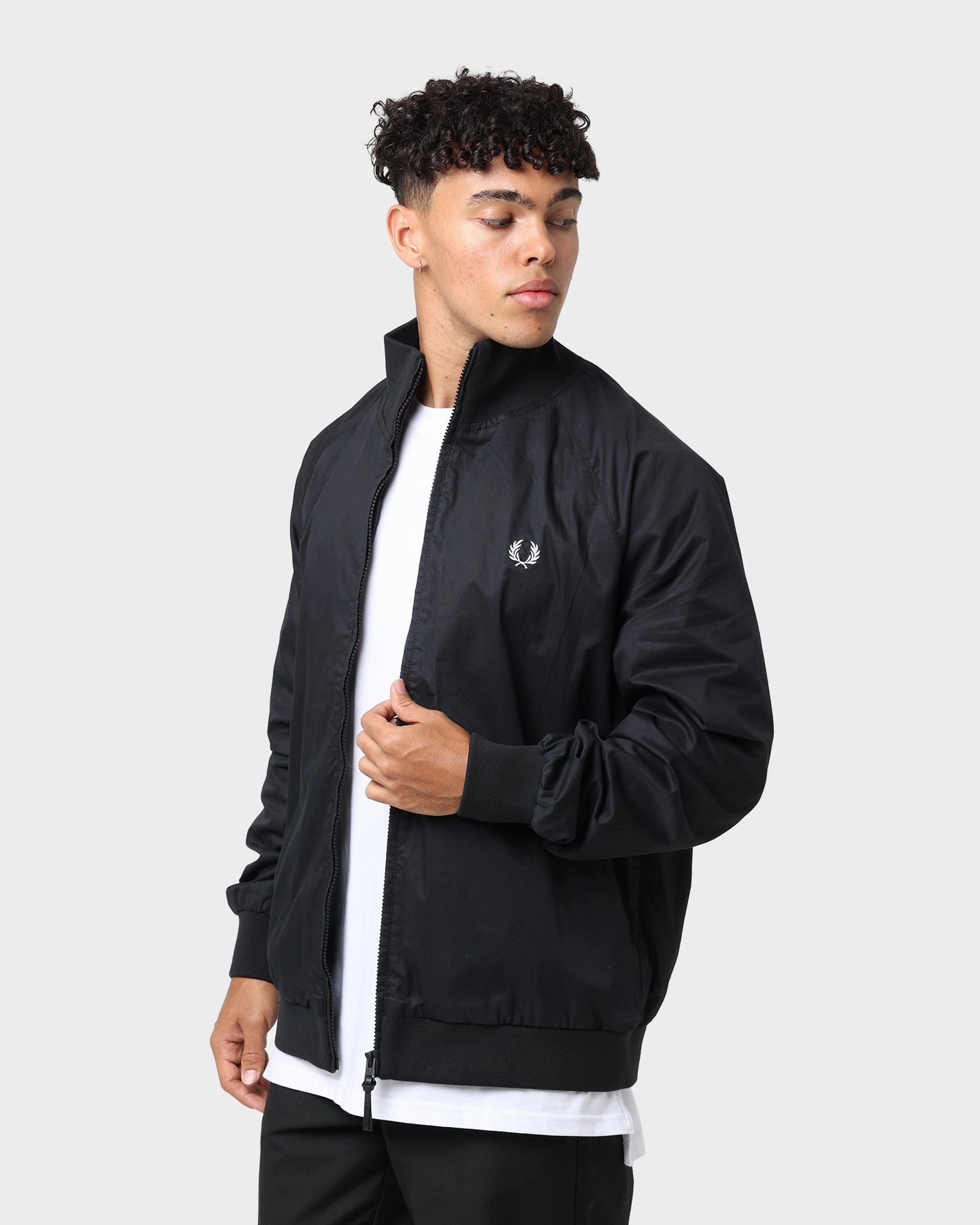 Fred Perry Graphic Print Zip Through Jacket Black Lightweight Comfort Last