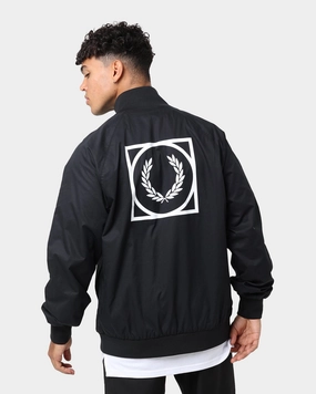 Impact Absorbing Padding Fred Perry Graphic Print Zip Through Jacket Black
