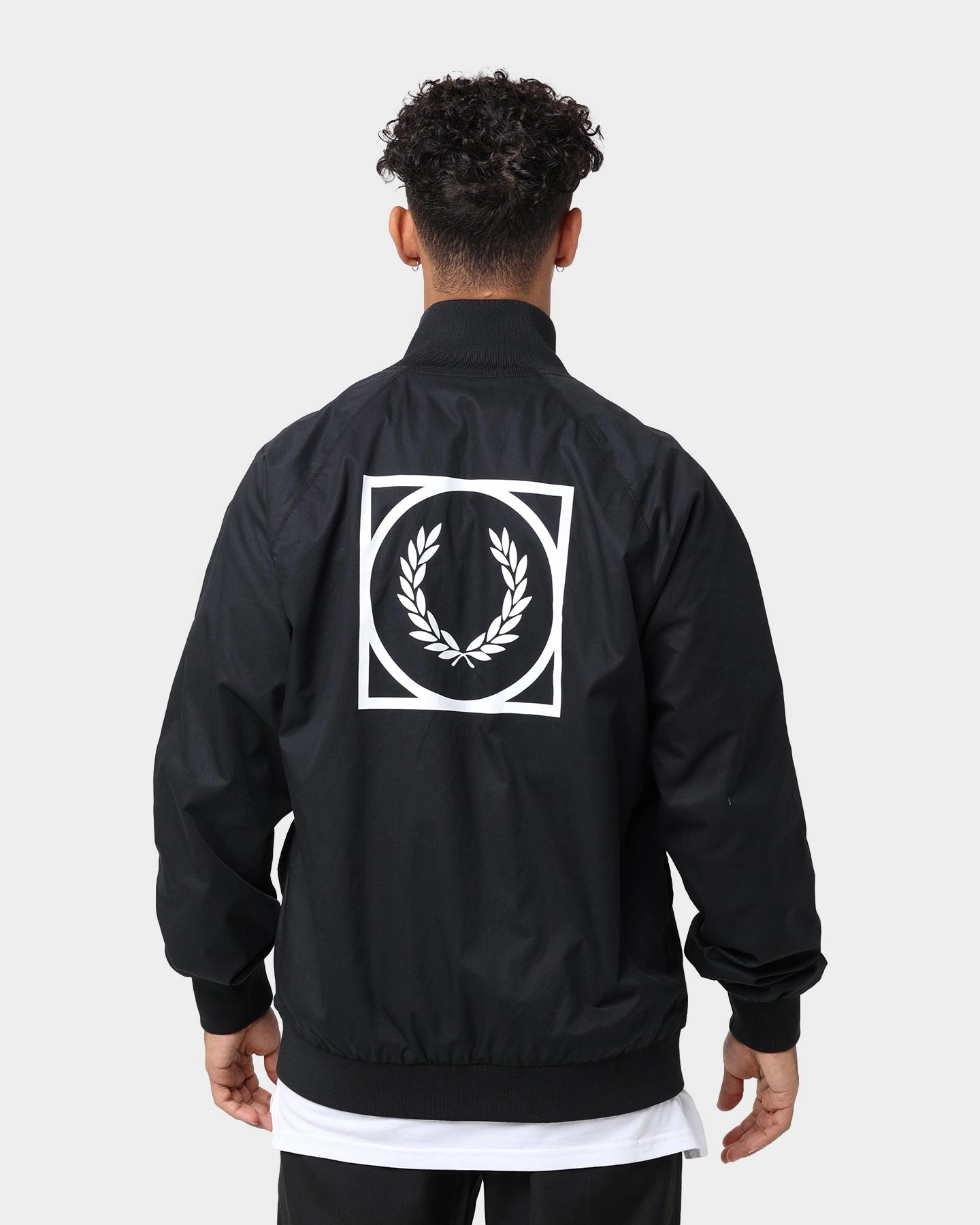 Fred Perry Graphic Print Zip Through Jacket Black V-Neck suitable for corporate events