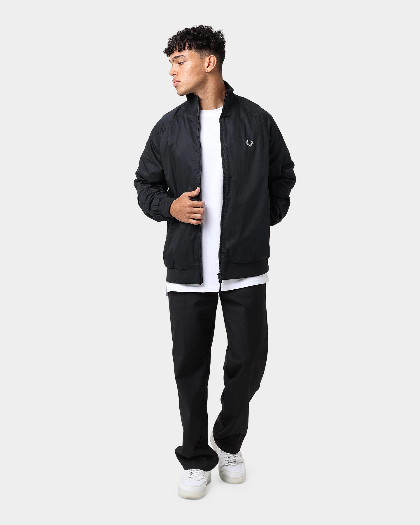 Compression Fold Design Fred Perry Graphic Print Zip Through Jacket Black