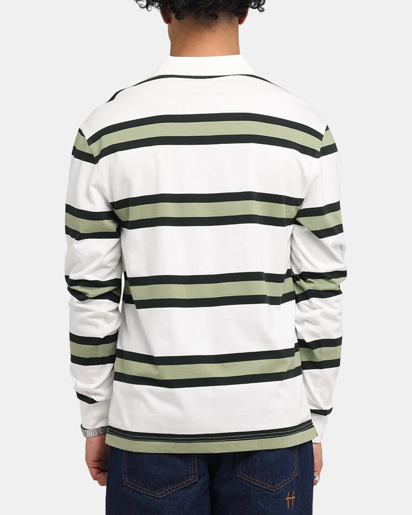 Double Layer Shoulder Youthful Appeal Fred Perry Jersey Stripe Polo Shirt Light Ecru