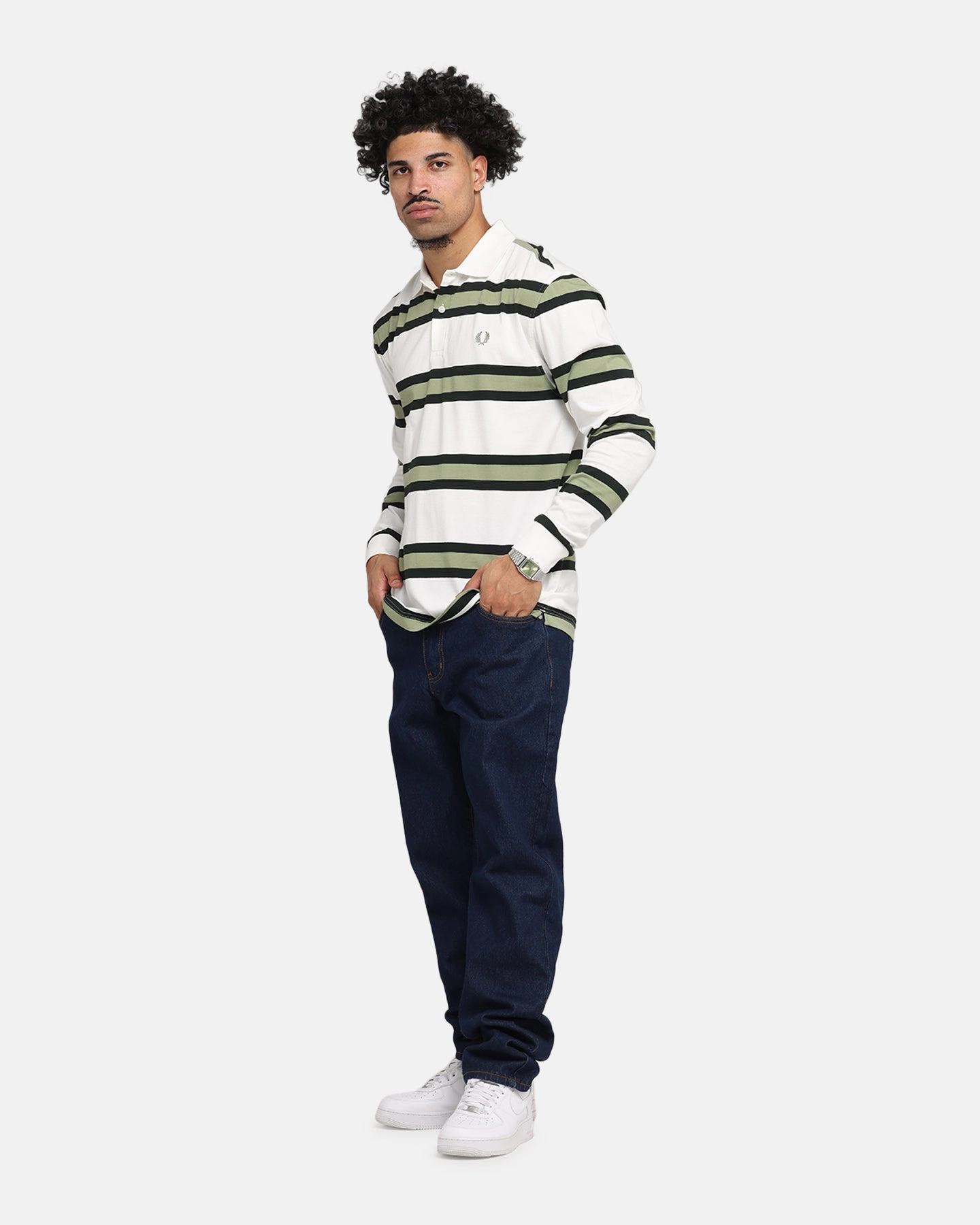 Urban Style Versatile Style Fred Perry Jersey Stripe Polo Shirt Light Ecru