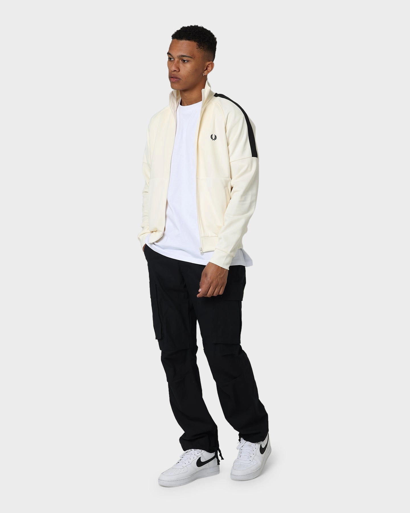 Fred Perry Panelled Track Jacket Ecru suitable for group activities insulated