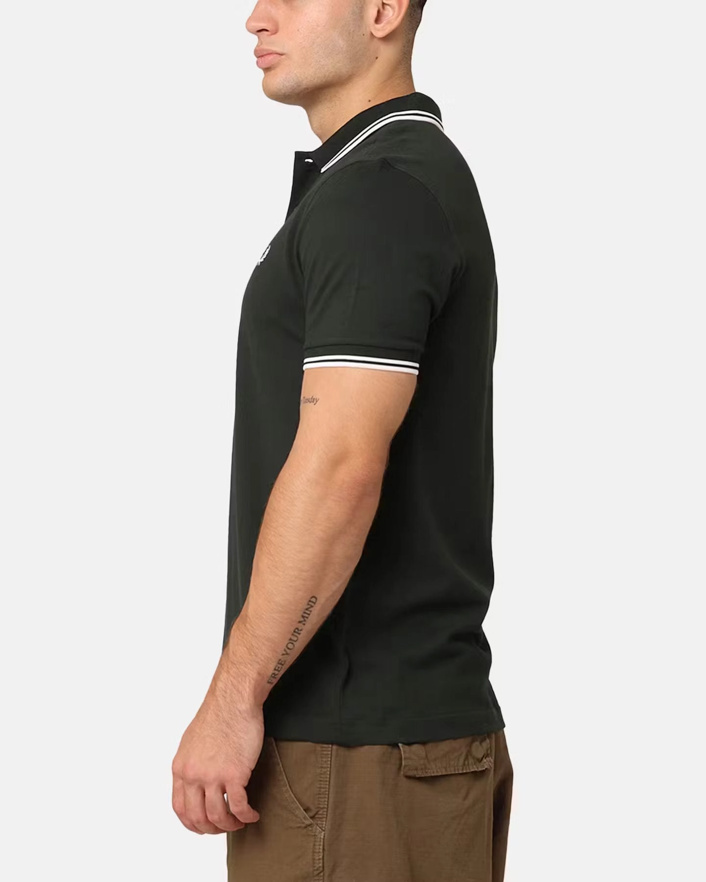 Fred Perry Twin Tipped Polo Shirt Night Green/Snow White Button-Down Collar