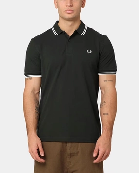 Stylish Detail Summer Casual Fred Perry Twin Tipped Polo Shirt Night Green/Snow White