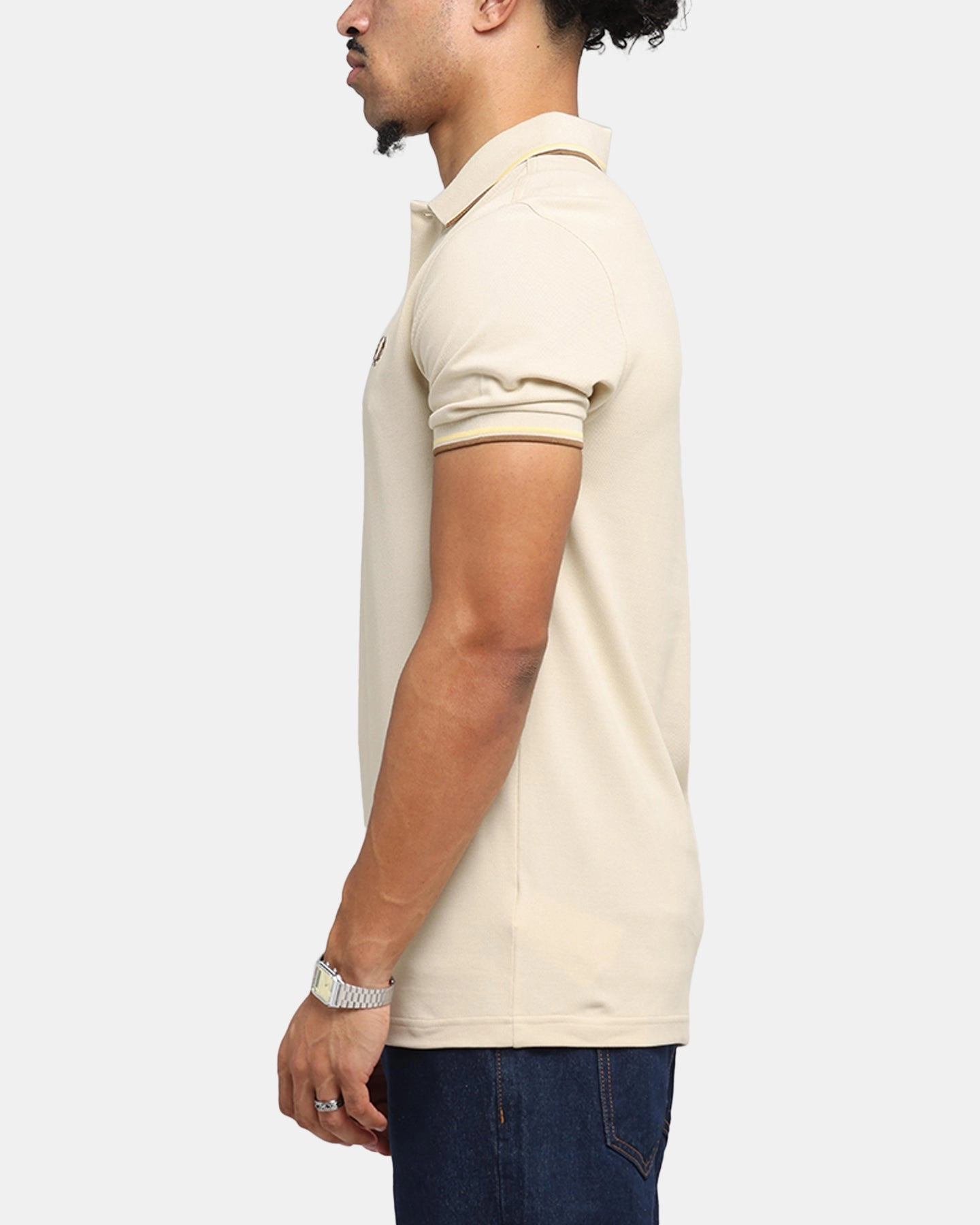 Fred Perry Twin Tipped Polo Shirt Oat AntiStatic Fabric Treatment