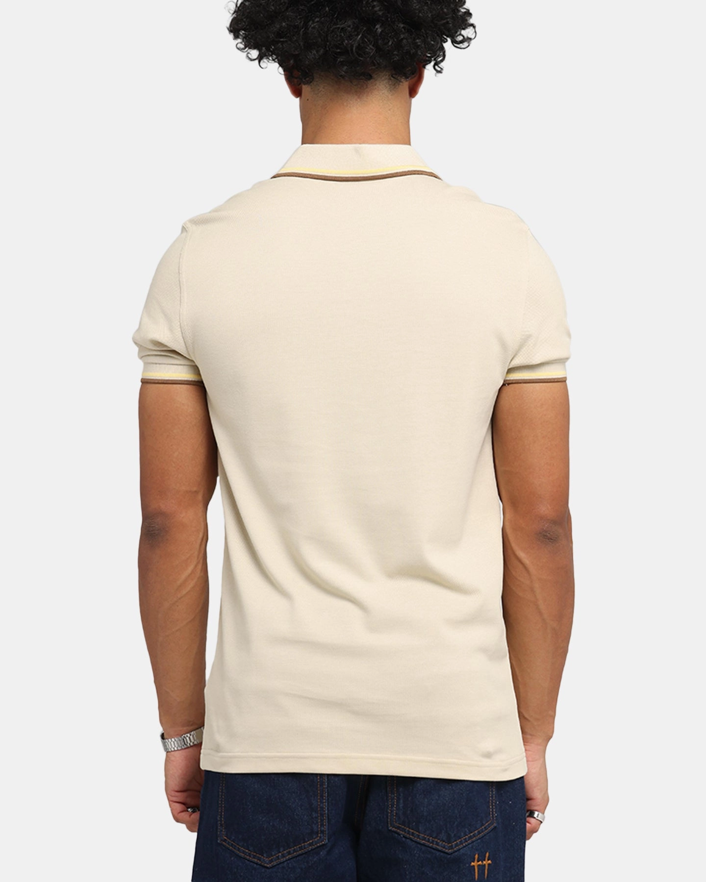 Reinforced Collar Stay QuickDry Material Fred Perry Twin Tipped Polo Shirt Oat