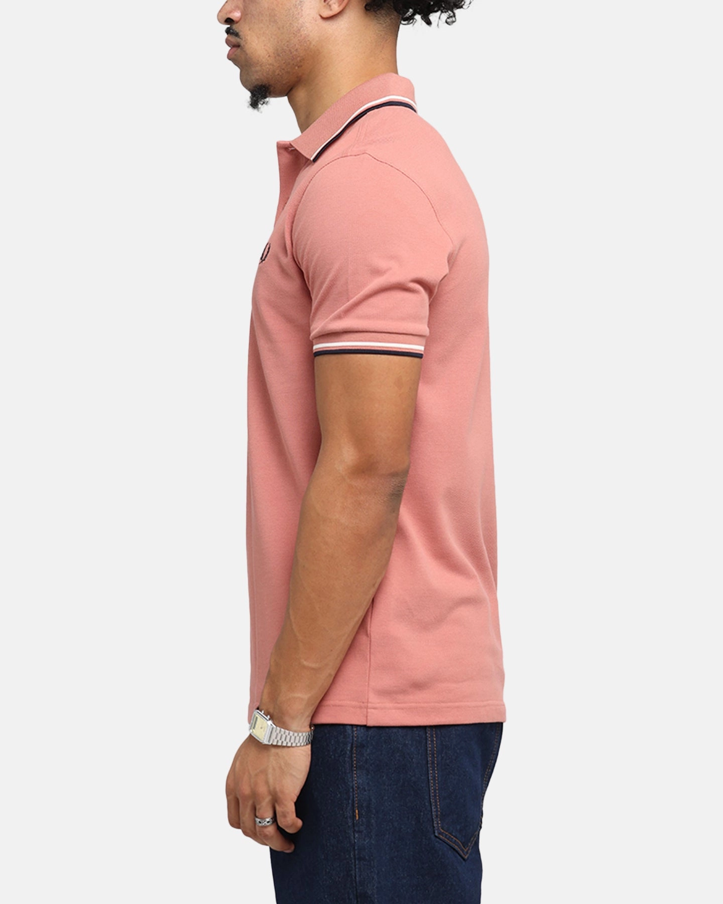 Fred Perry Twin Tipped Polo Shirt Pink Double Layer Shoulder Layered Hem Reinforcement