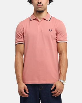 Stylish Neckline Sweat Absorbing Fred Perry Twin Tipped Polo Shirt Pink