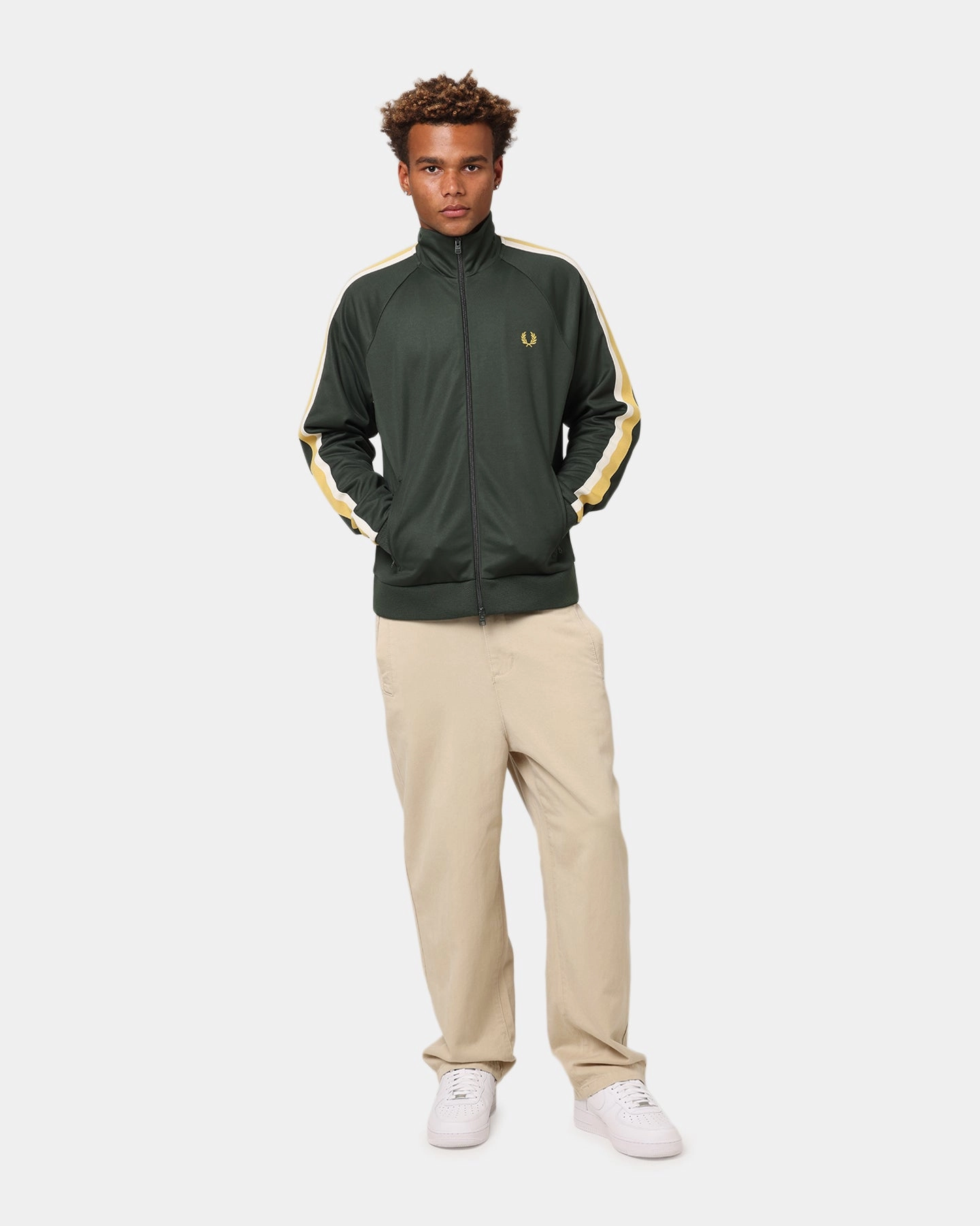 Fred Perry Two Colour Tape Track Jacket Green Father's Day Active Edge