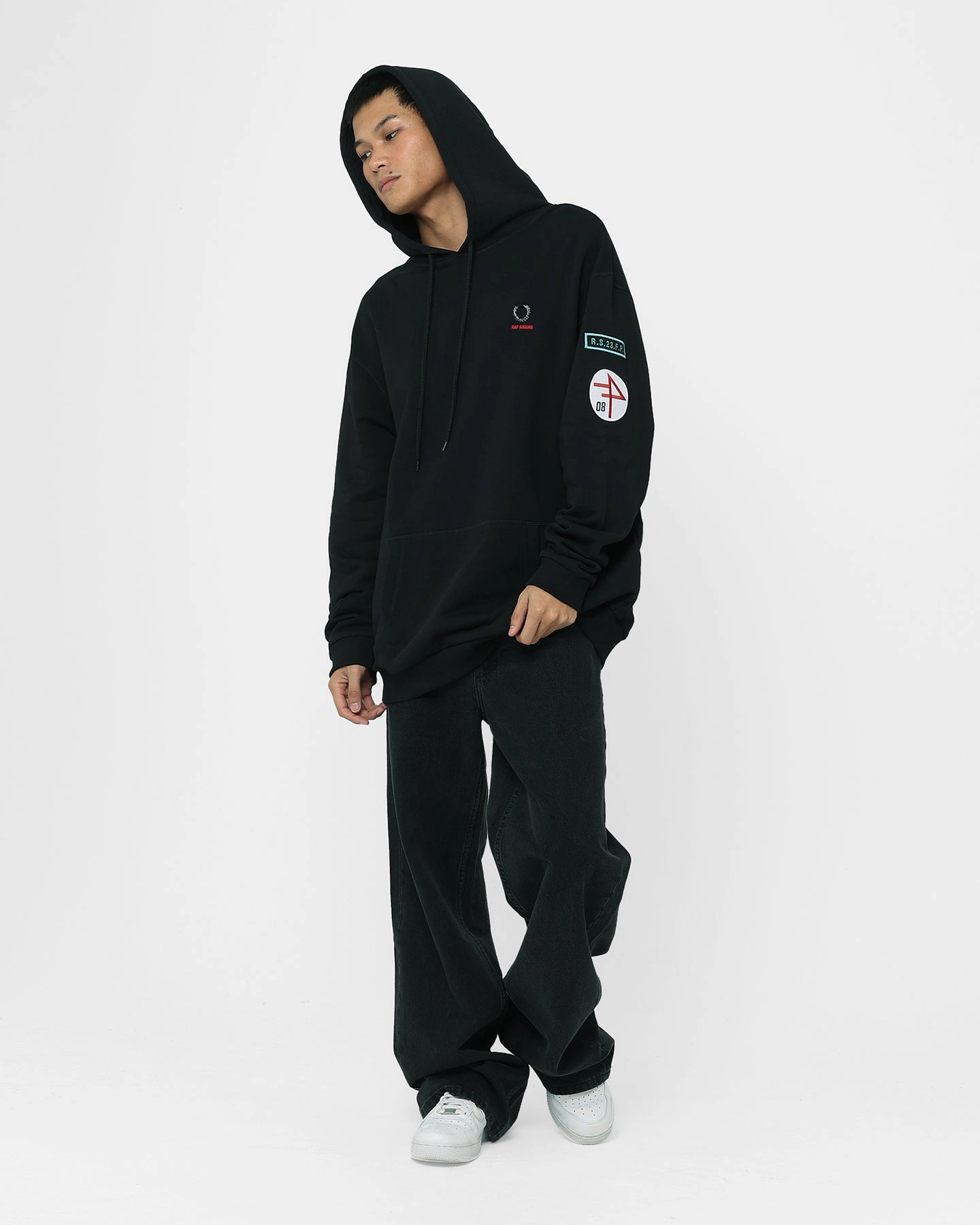 NoiseReduced Closure System Fred Perry X Raf Simons Patched Overhead Hoodie Black