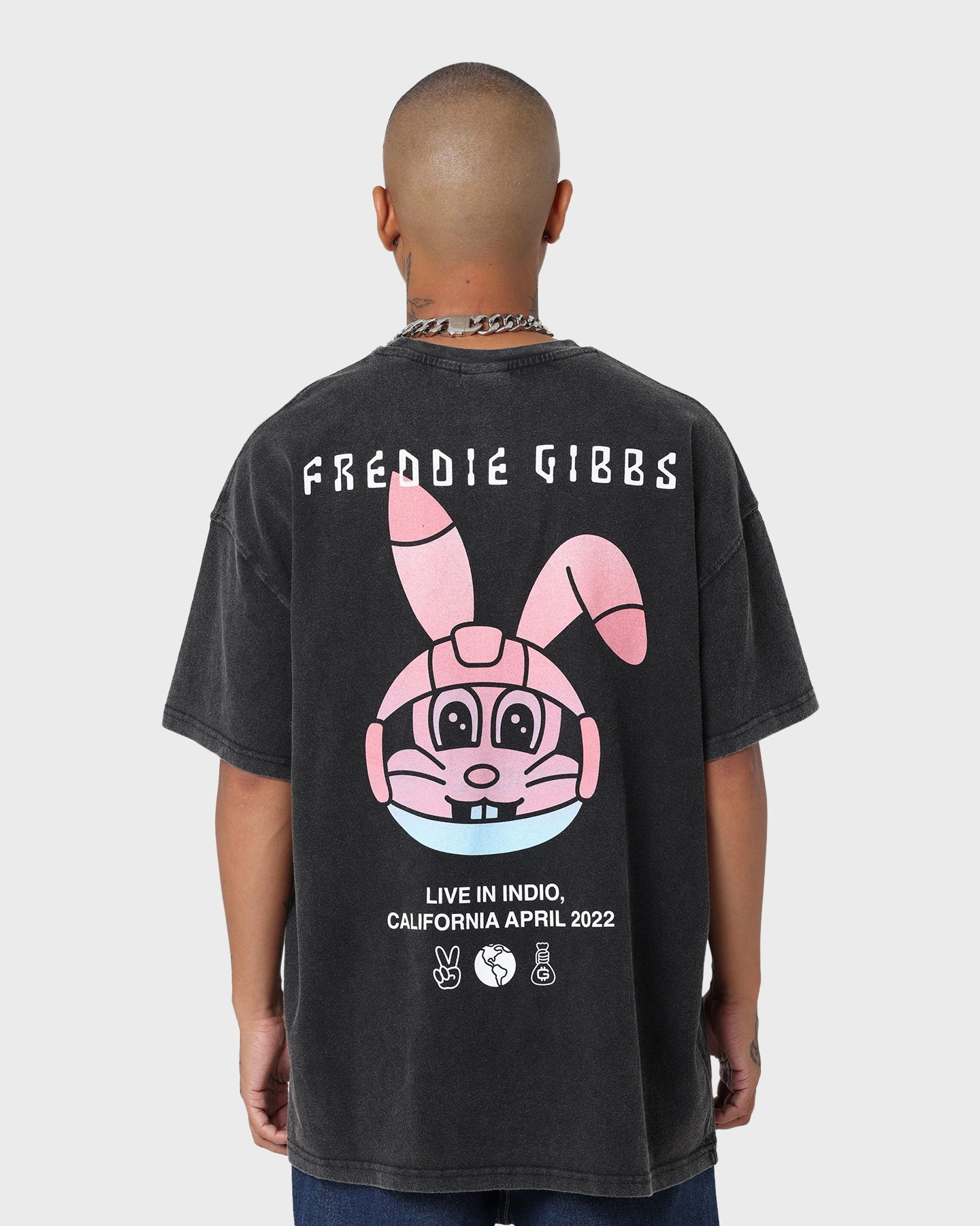 Wrinkle Free Fabric Freddie Gibbs Indio Space Rabbit Vintage T-Shirt Washed Black