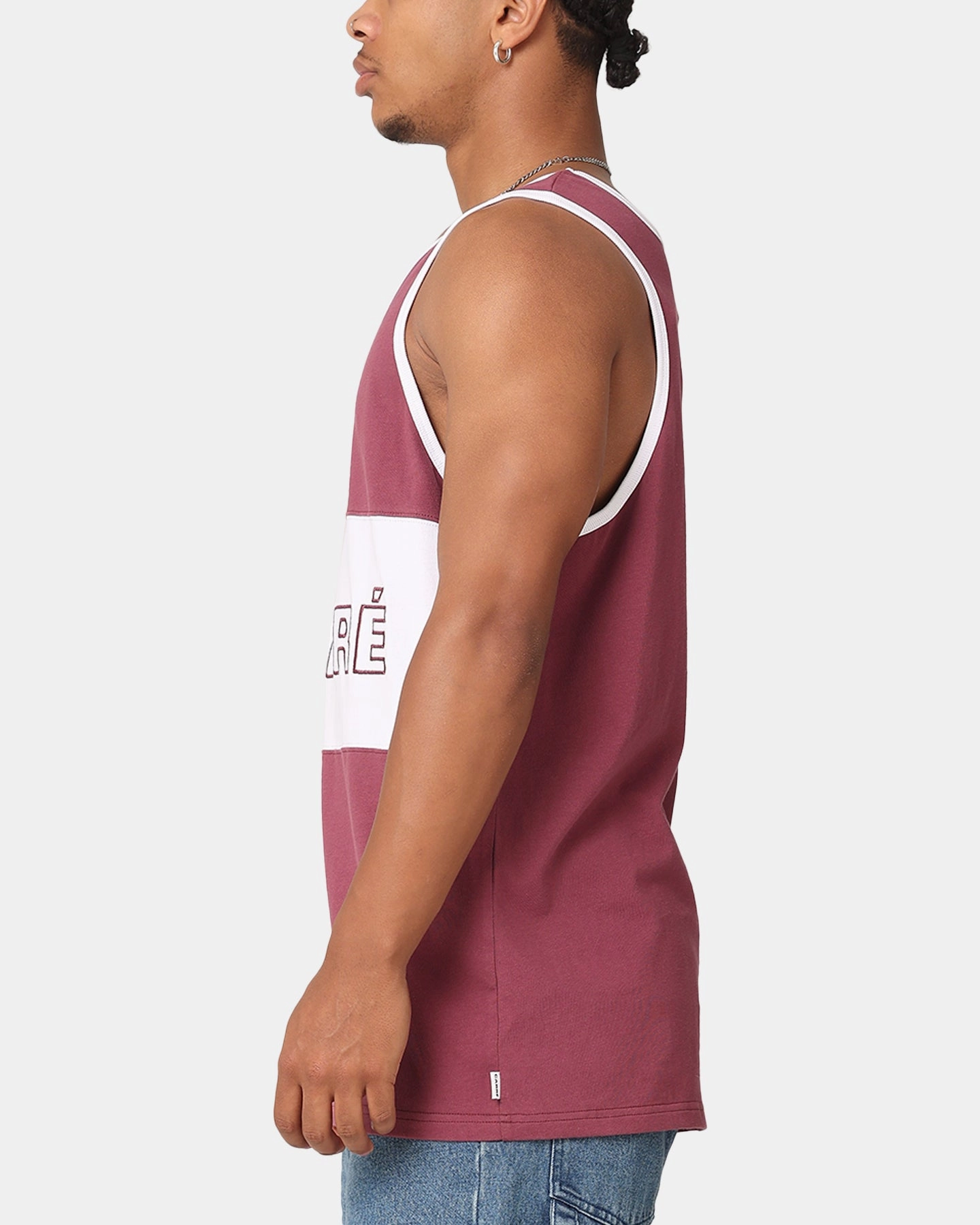 Distressed Hem Finish Cool and Comfortable Carre Boost Panel Singlet Maroon