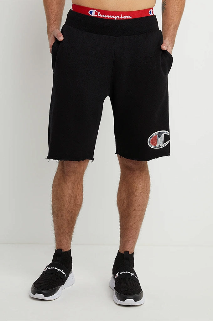 Champion Reverse Weave Cut-Off Shorts, Chenille Logo Applique 10" Recycled Polyester