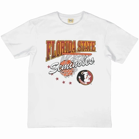19Nine Men's Short Sleeve T-shirt with Vault Florida State Seminoles Basketball Design - White EasyCareFinish Heavyweight Weave