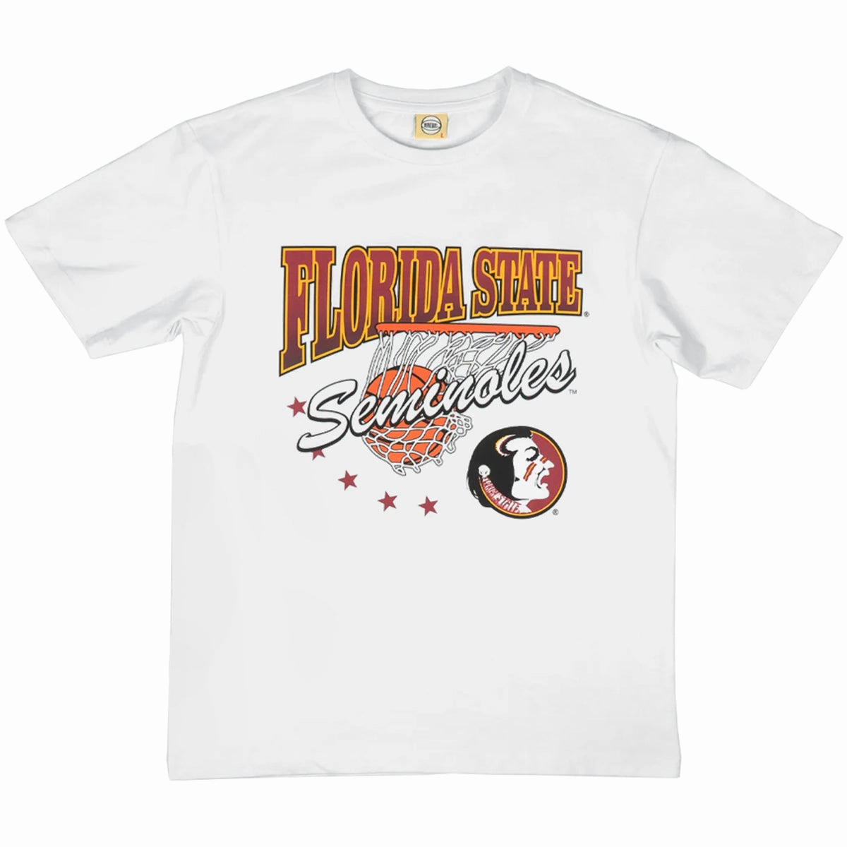 19Nine Men's Short Sleeve T-shirt with Vault Florida State Seminoles Basketball Design - White Classic Comfort
