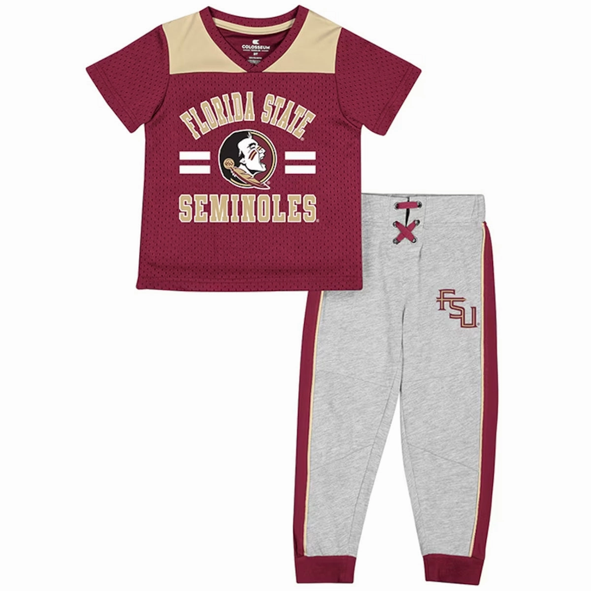 Colosseum Toddler Florida State Seminoles/Seminole Logo Design Football Uniform - Garnet/Grey Easy Care Fabric