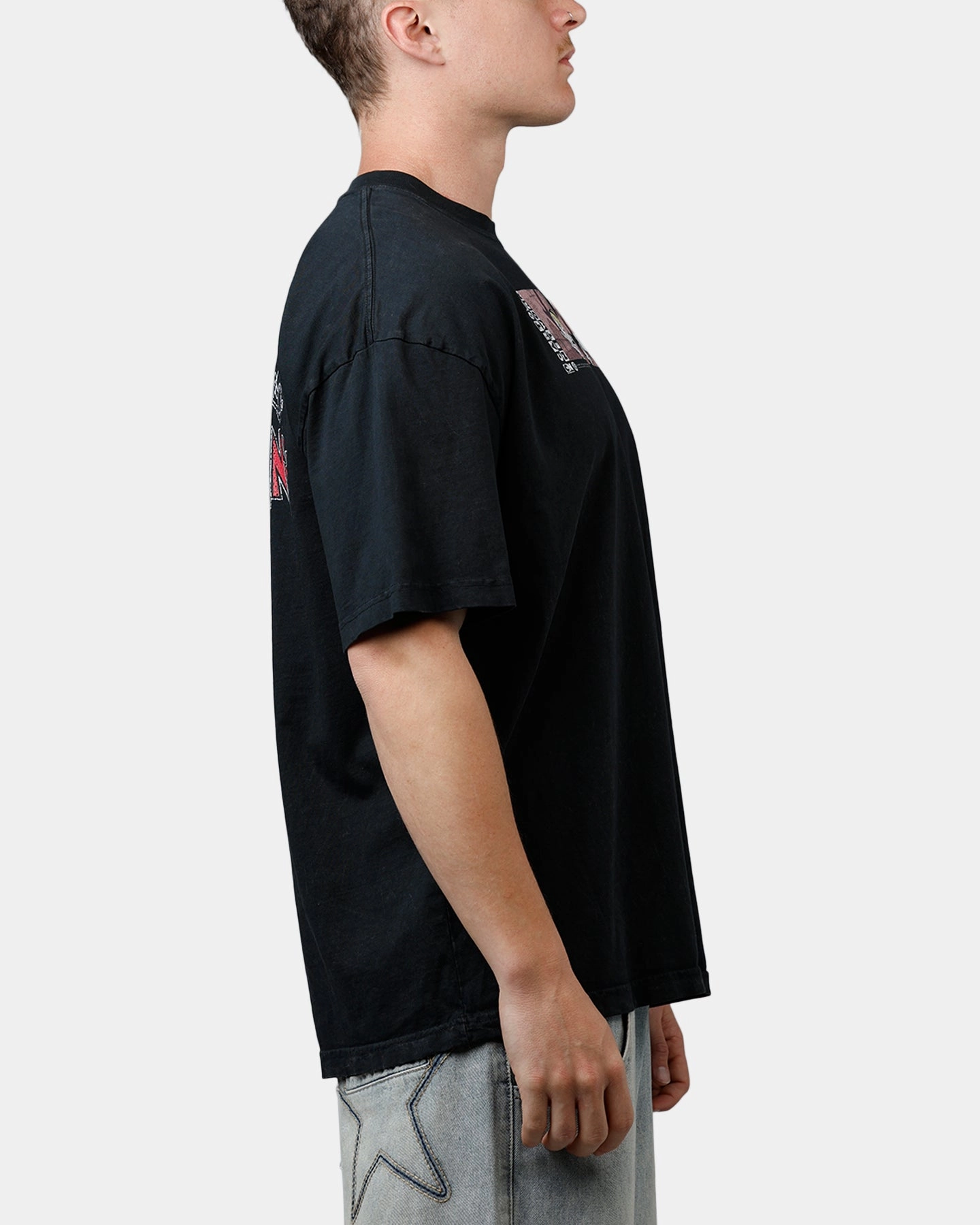 Abstract print 73 Studio X Cartoon Network Bill & Mandy Grail Vintage T-Shirt Black Acidwash