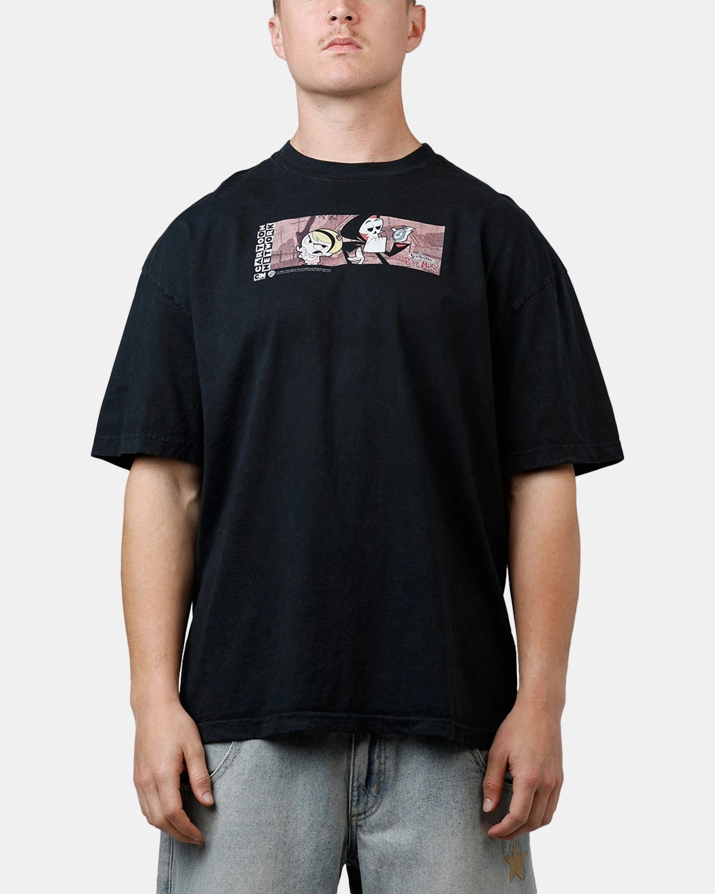 73 Studio X Cartoon Network Bill & Mandy Grail Vintage T-Shirt Black Acidwash BreathableMaterial