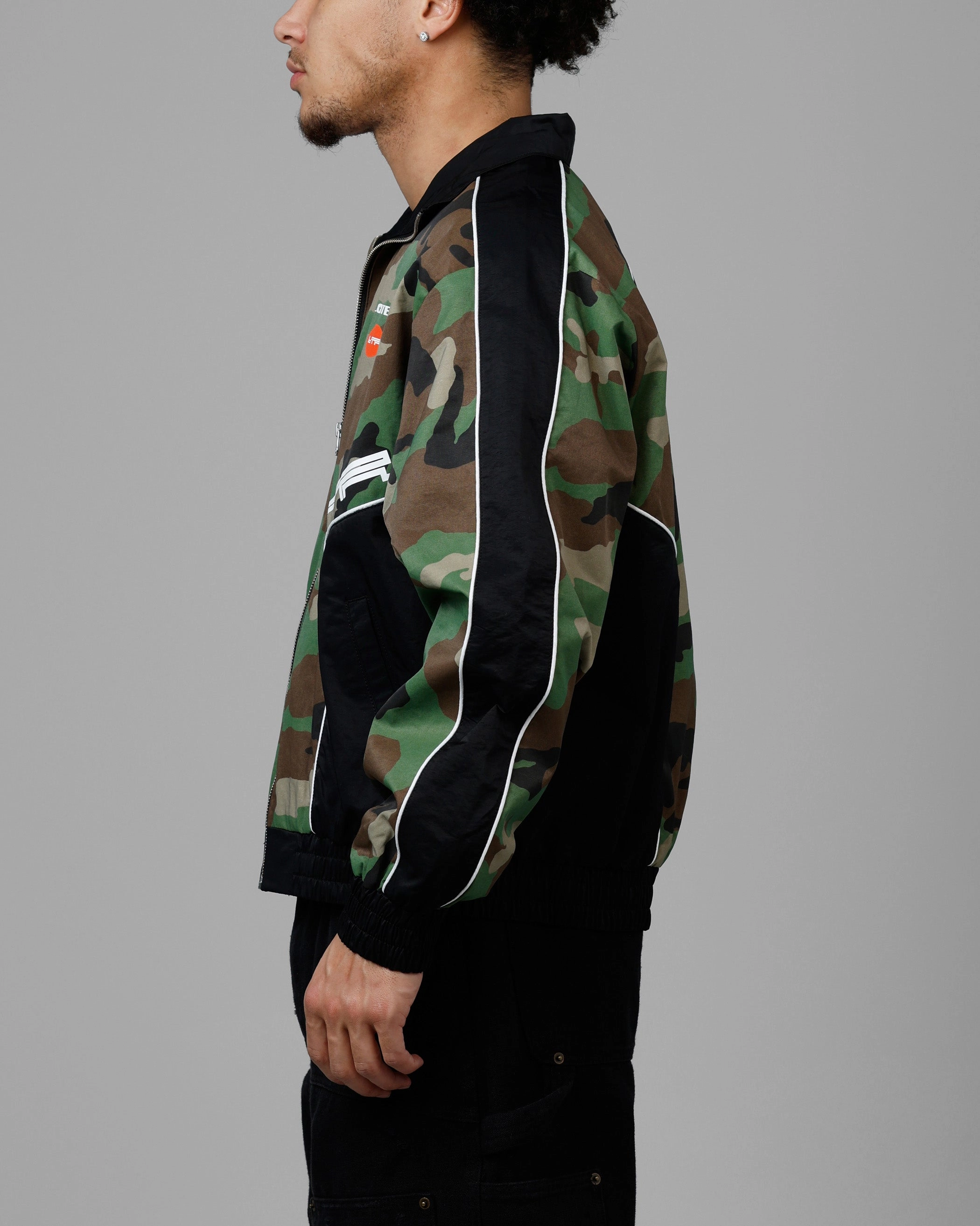 Loiter Tactical Track Jacket Woodland Camo Premium Fit Full Zip Closure