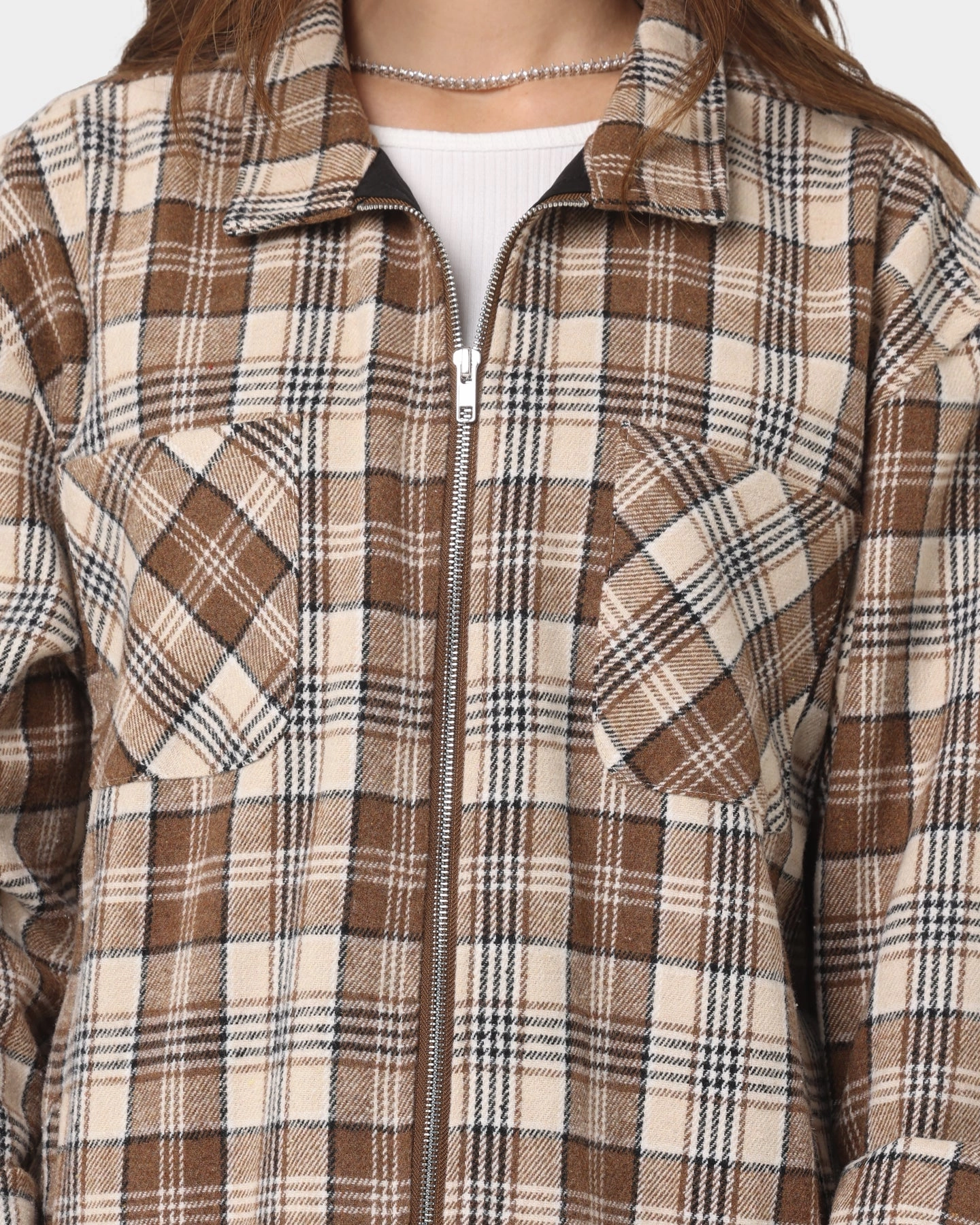 hypoallergenic XXIII Soren Plaid Bomber Jacket Brown