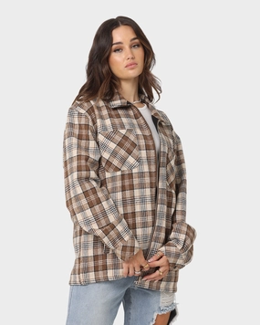 XXIII Soren Plaid Bomber Jacket Brown Primaloft Insulation Minimal Utility